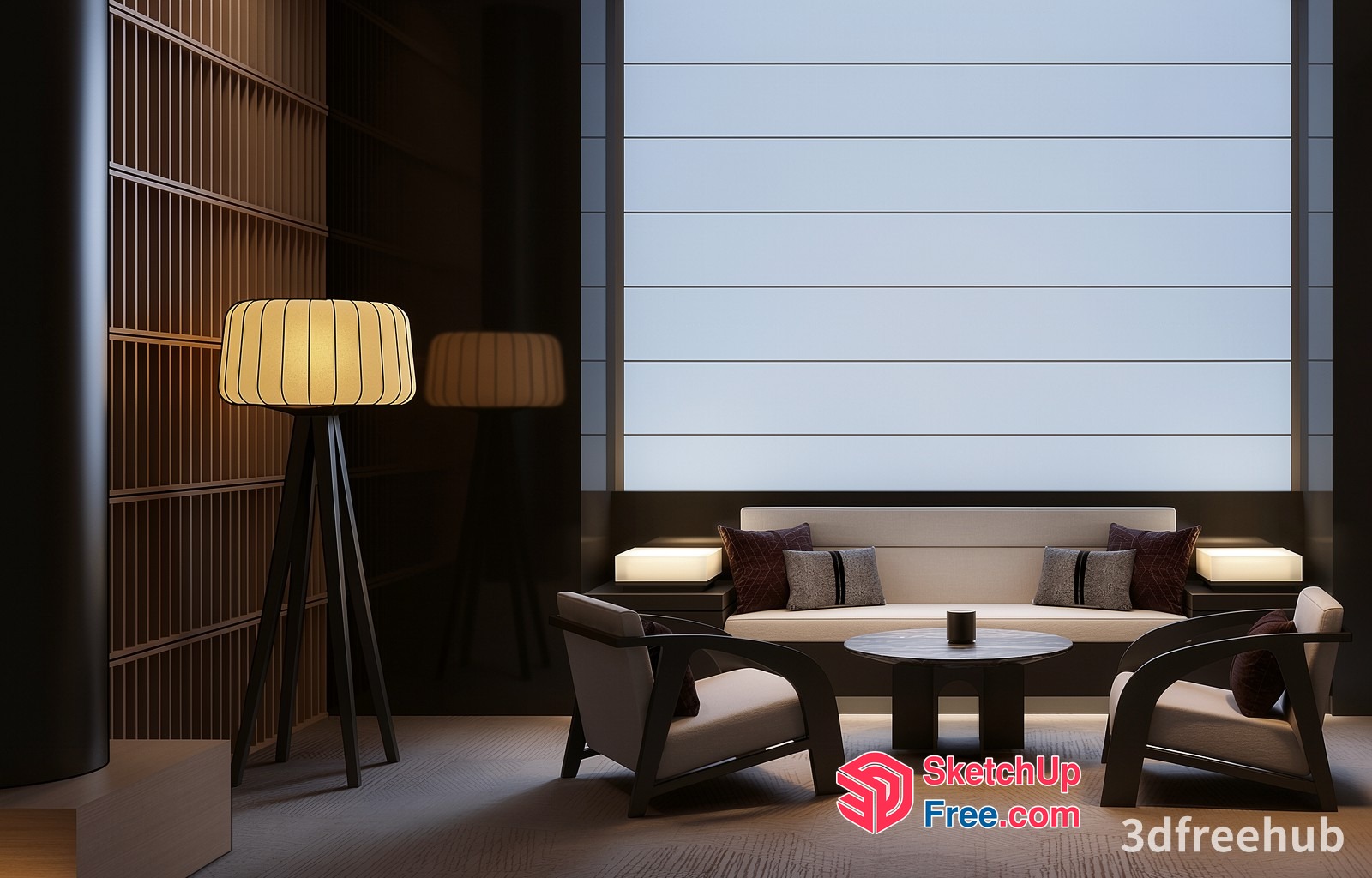 Elegant Modern Living Room With Creamy Style Furniture 3D SketchUp File