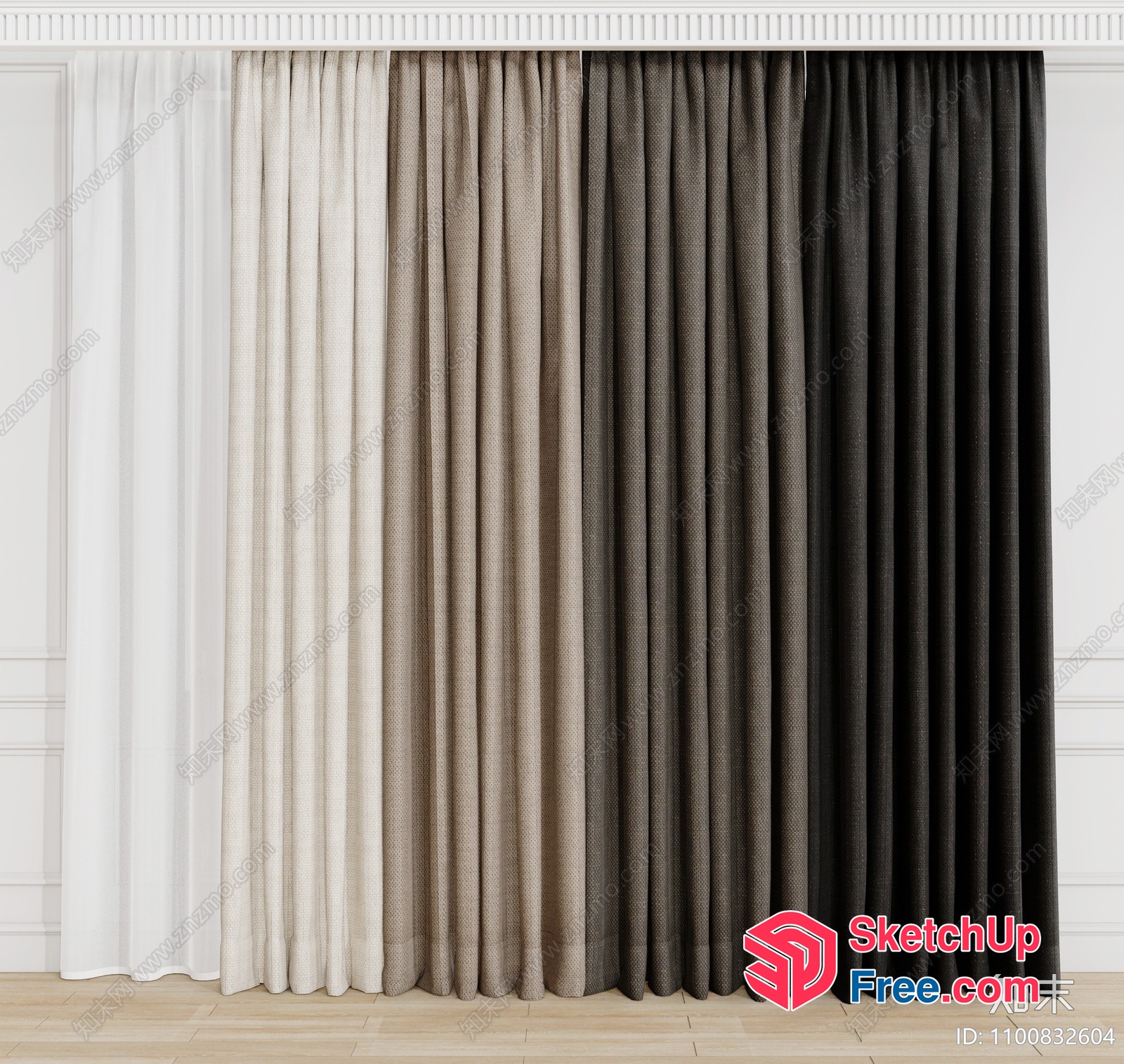 Elegant Curtain Arrangement In Neutral Tones 3D SketchUp File