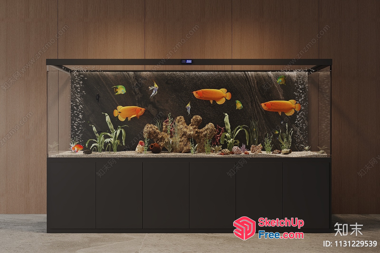 Modern Aquarium With Colorful Fish And Decorative Elements 3D SketchUp File