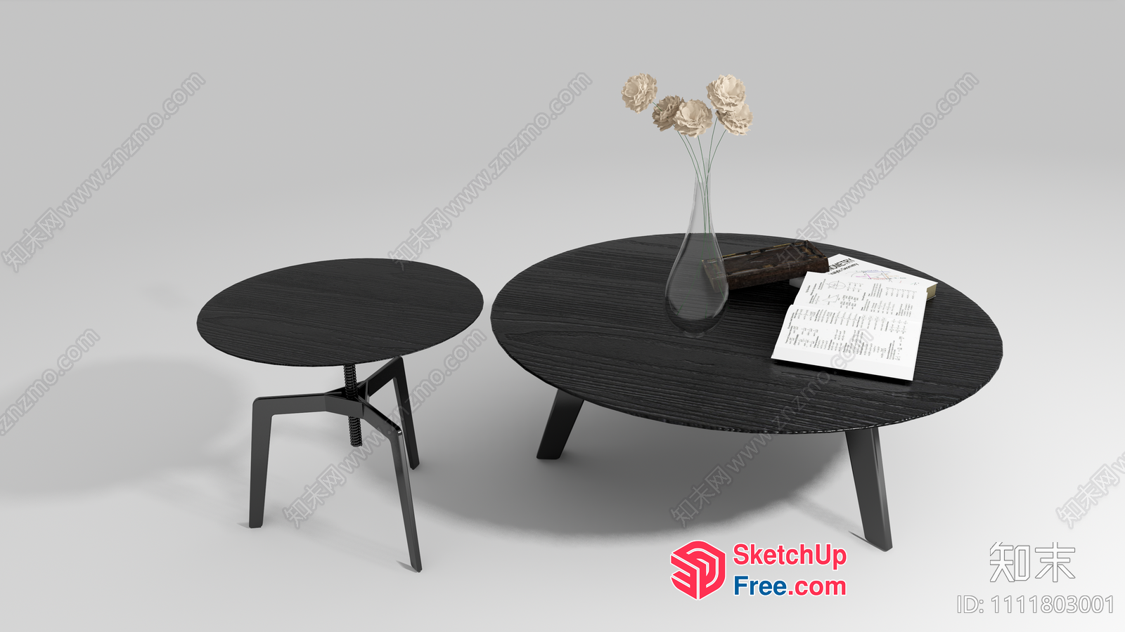 Modern Dark Wood Coffee Table And Stool Set 3D SketchUp File