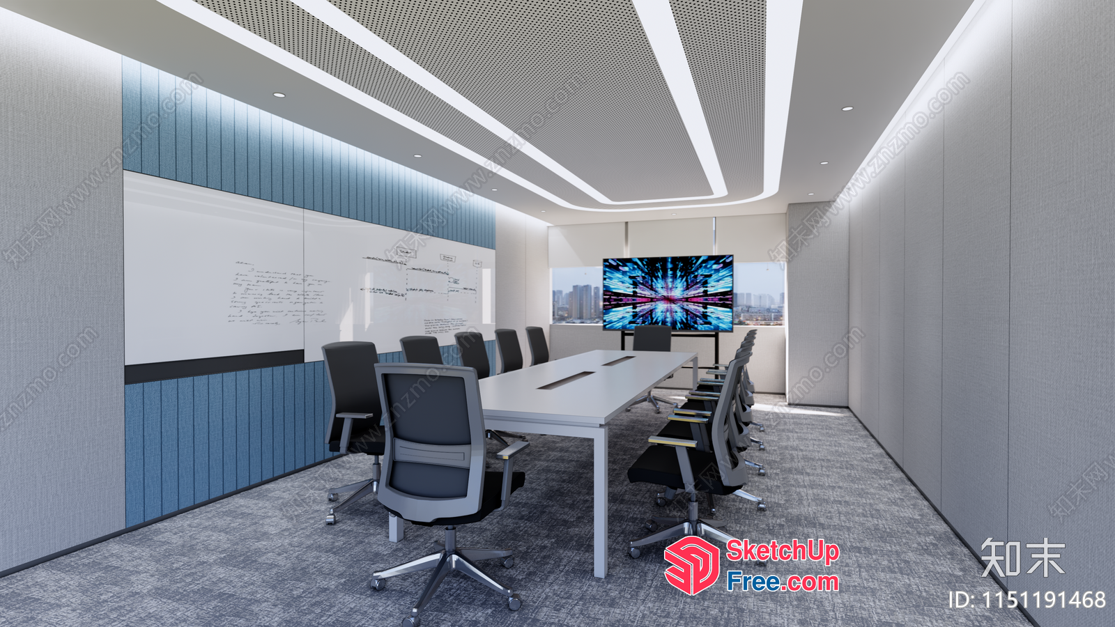 Conference Room With Modern Whiteboard And Large Screen Display 3D SketchUp File