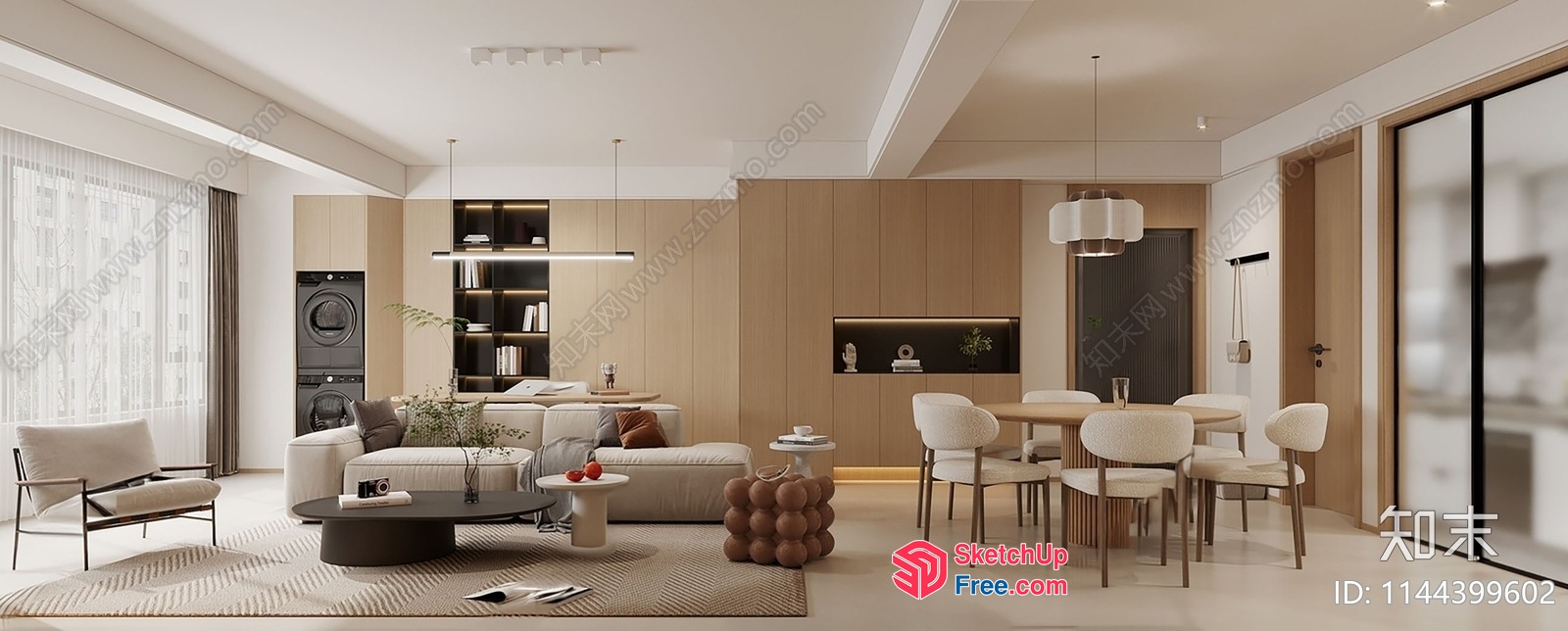 Modern Minimalist Open Plan Living Room And Dining Area 3D SketchUp File