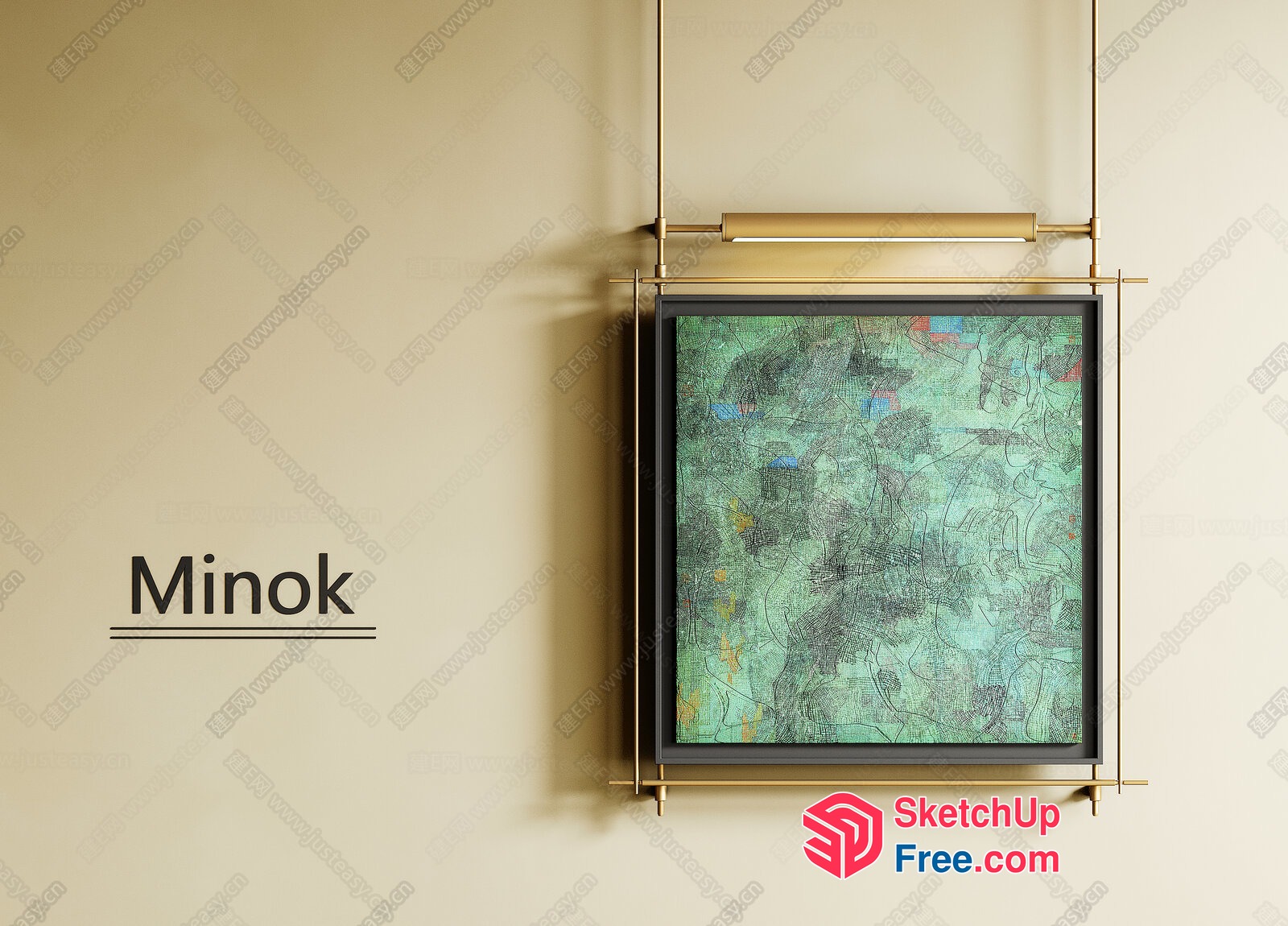 Aesthetic And Modern Art Piece In A Sleek Gold Frame 3D SketchUp File