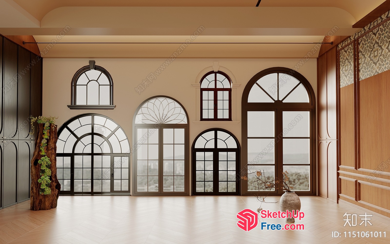 Elegant Modern Interior With Large Windows And Doors 3D SketchUp File
