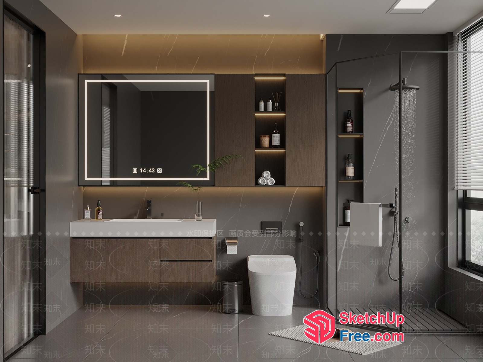 Modern Bathroom Interior With Led Lighting And Glass Shower 3D SketchUp File