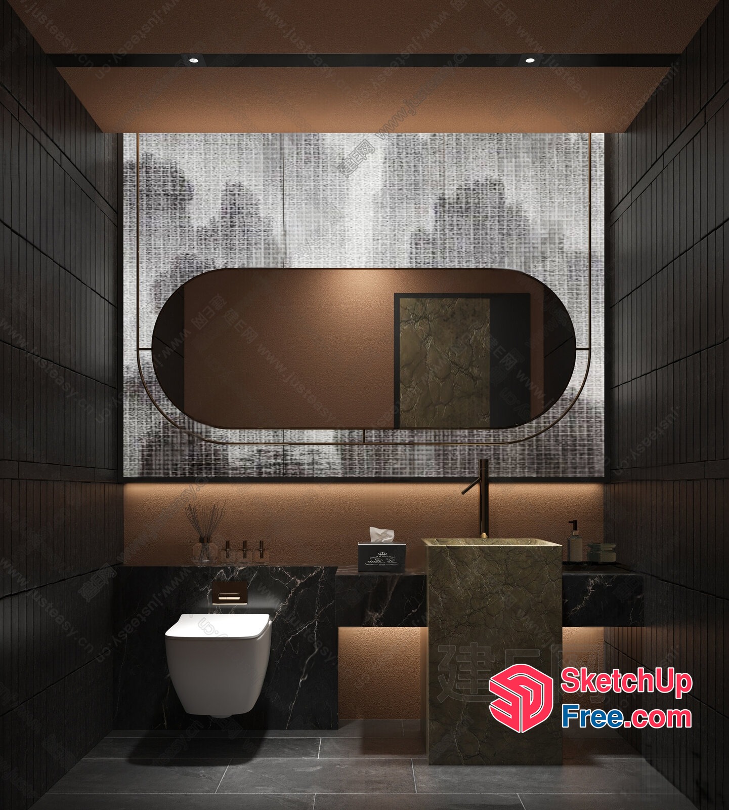Modern Bathroom With Sleek Fixtures And Dark Tones 3D SketchUp File