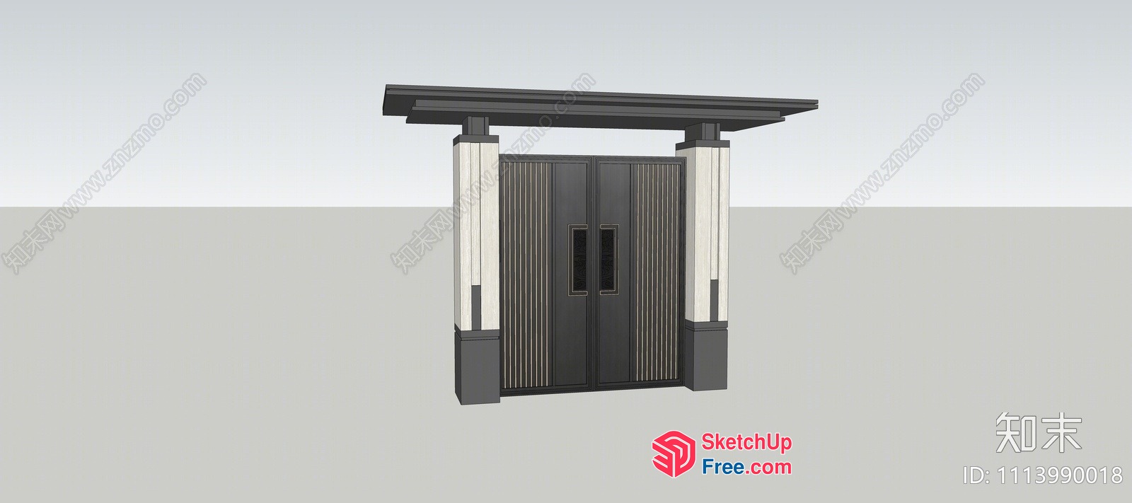 Double Door Entrance With Pillars 3D SketchUp File