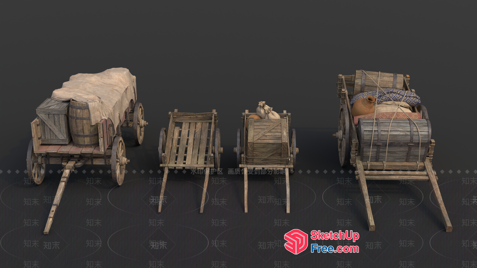 Wooden Carriage With Cargo 3D SketchUp File