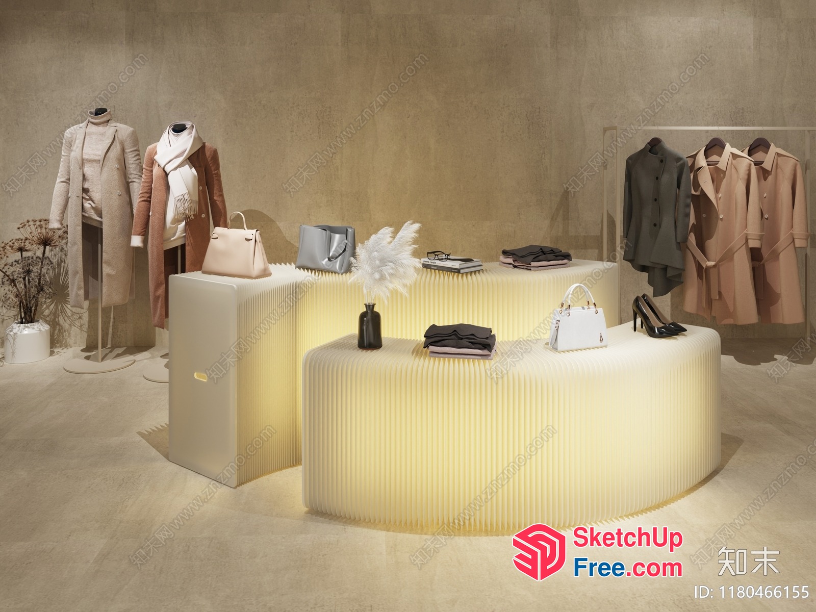 Modern Creamy Style Fashion Boutique Interior 3D SketchUp File
