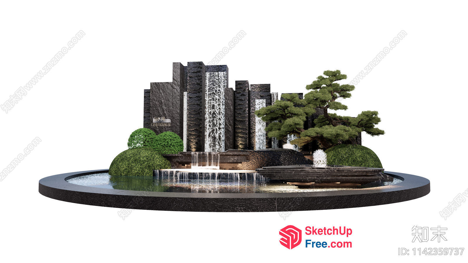 Japanese-Inspired Modern Waterfall Garden 3D SketchUp File
