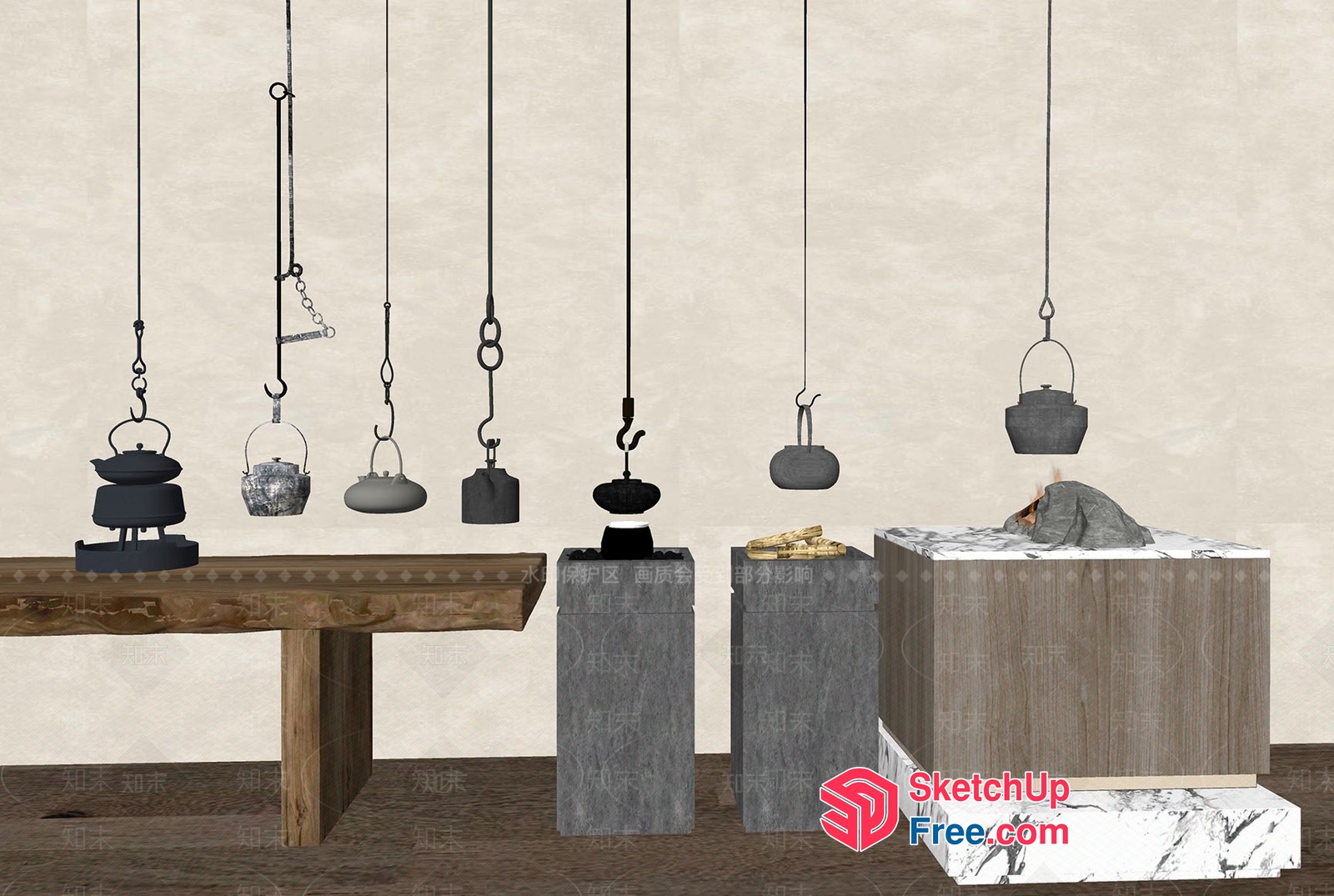 Hanging Japanese-Style Tea Pots 3D SketchUp File