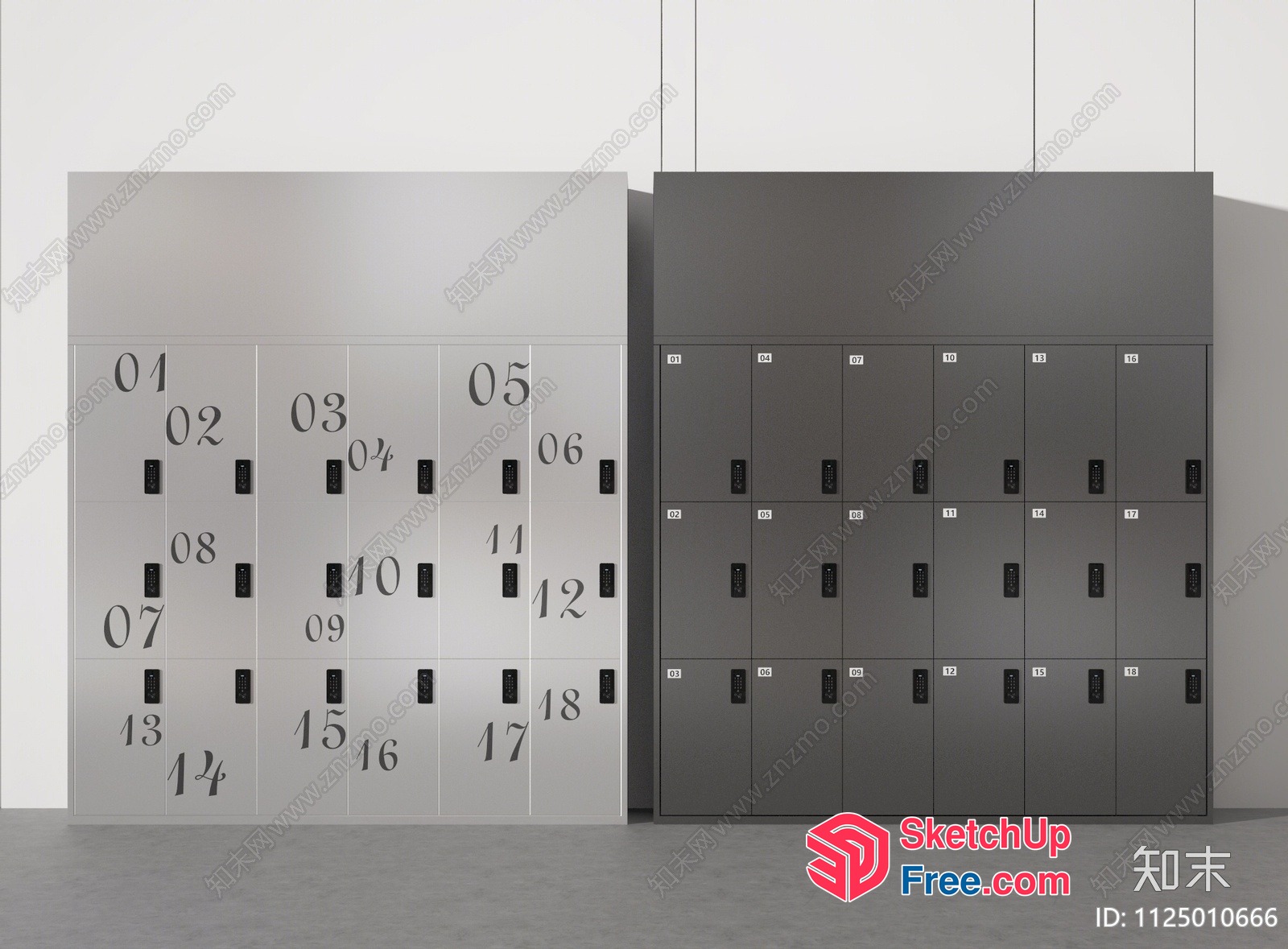 Modern Locker Room With Gray And White Lockers 3D SketchUp File