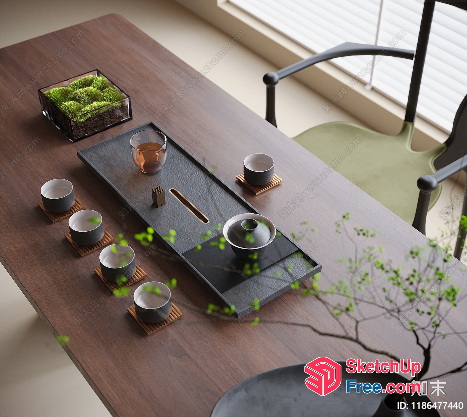 Elegant Tea Table Setting In A Serene Environment 3D SketchUp File