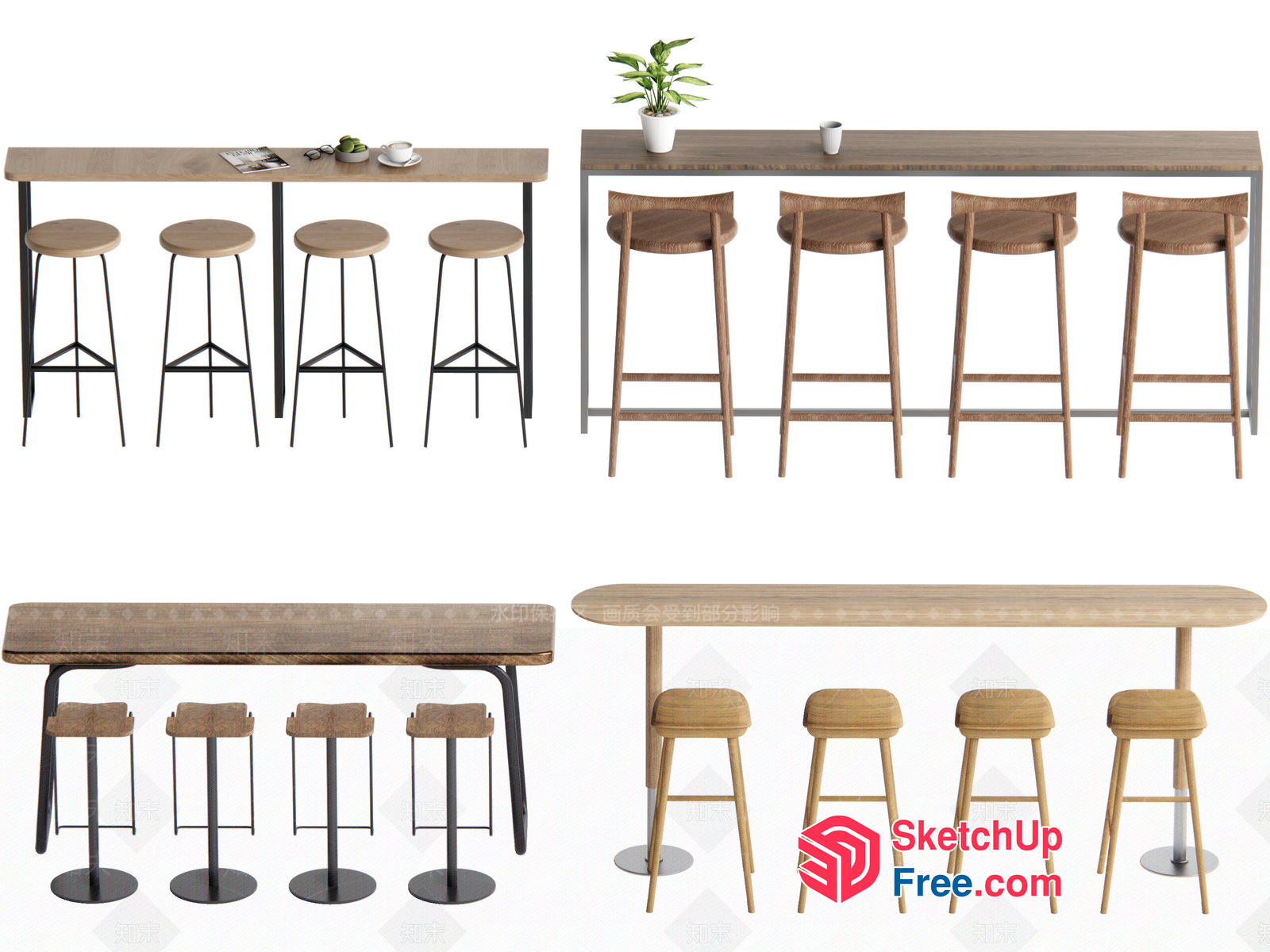 Modern Wooden Bar Stools And Tables 3D SketchUp File