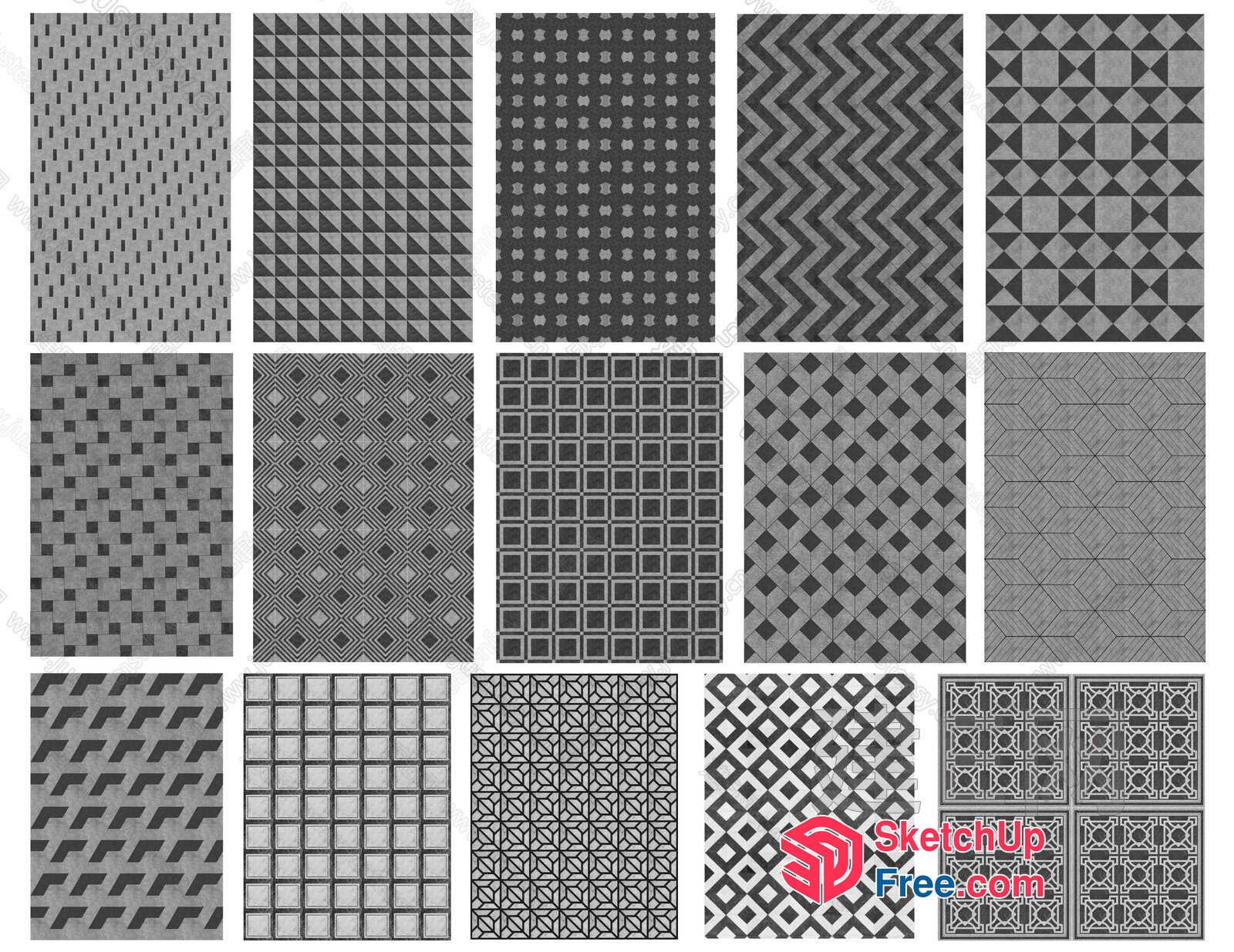 Patterned Textured Geometric Floor Tile Designs 3D SketchUp File