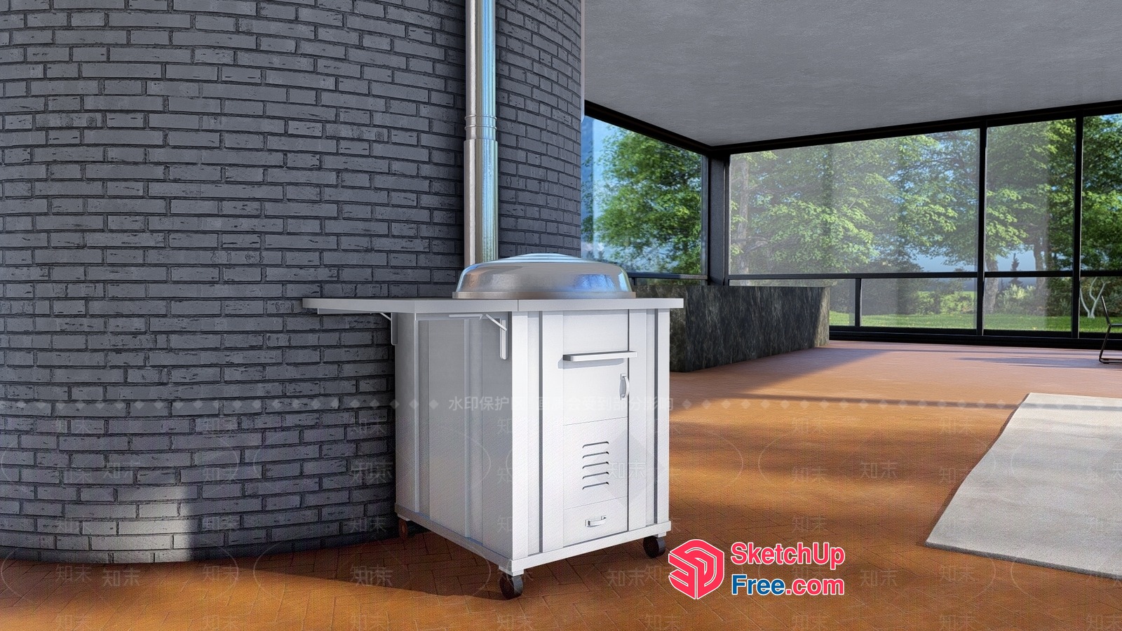Modern Outdoor Barbecue Area With Sleek Furniture 3D SketchUp File