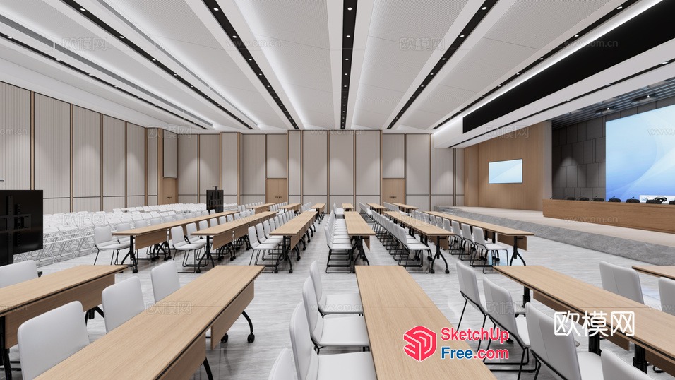 Modern Conference Room With Large Screen And Seating 3D SketchUp File