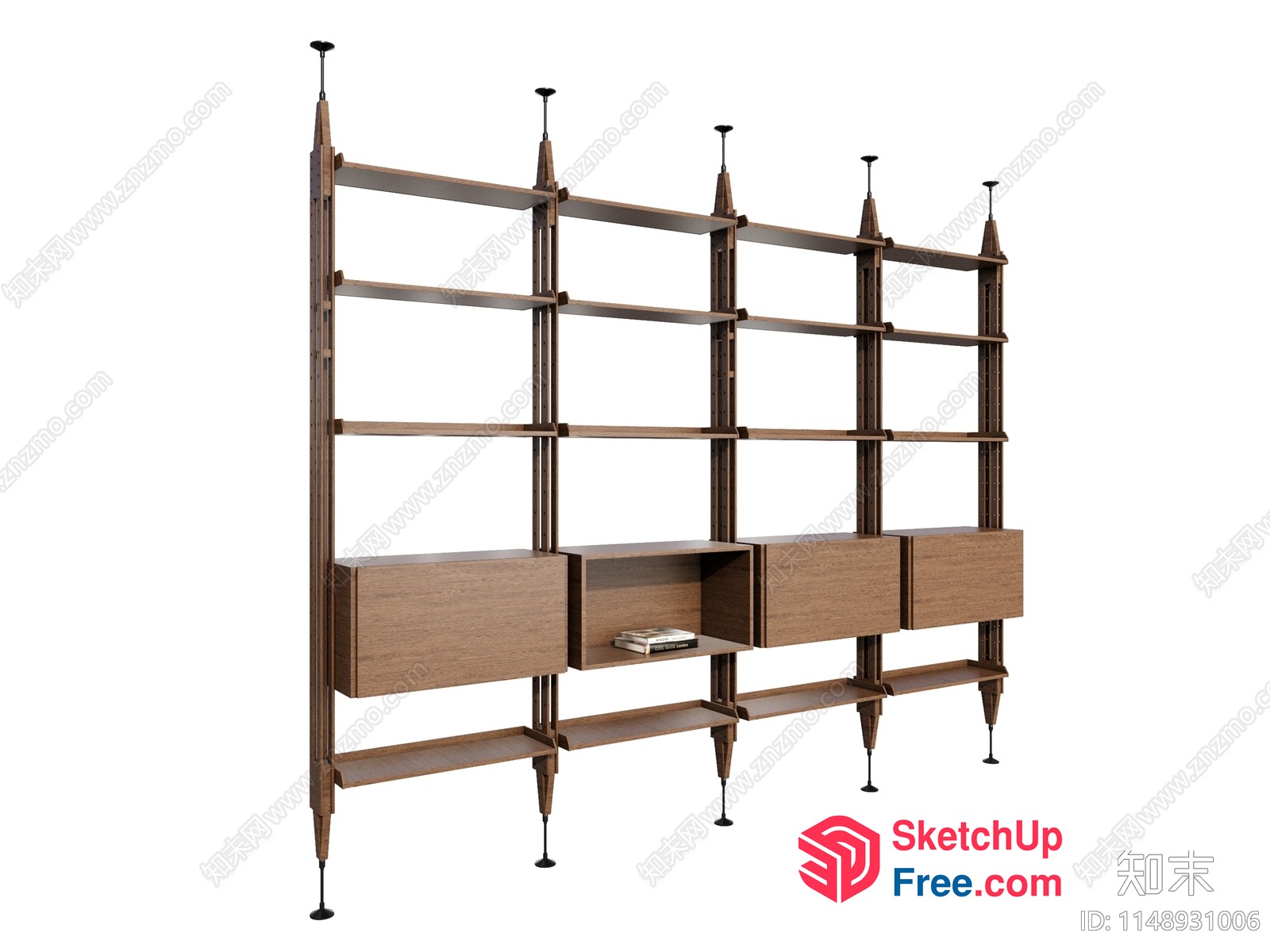Modern Wooden Bookcase With Multiple Shelves And Drawers 3D SketchUp File