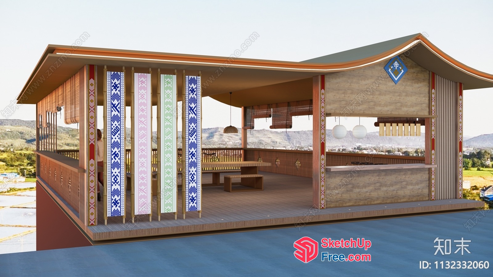 Japanese Style Outdoor Dining Pavilion With Traditional Decor 3D SketchUp File