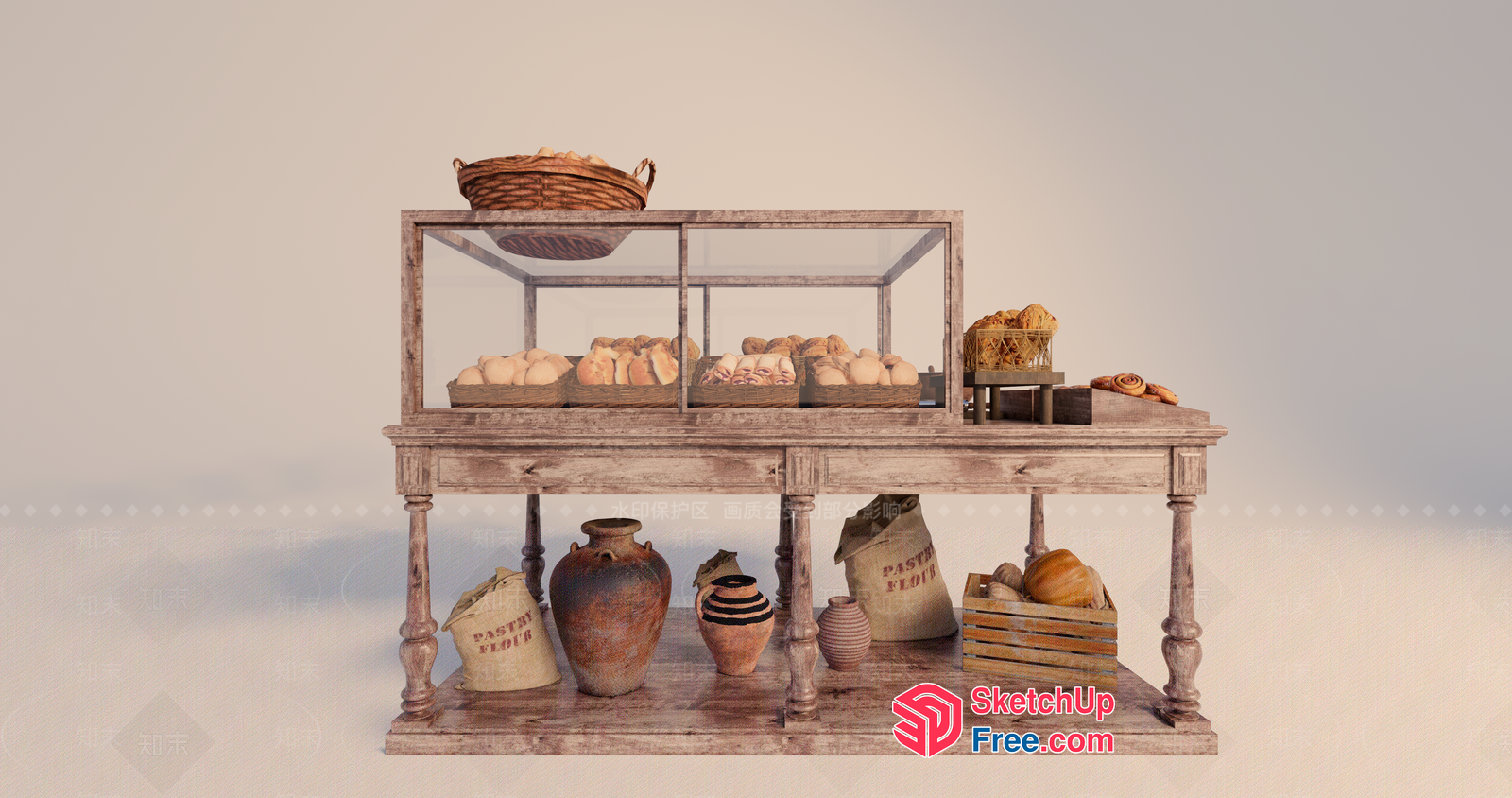 Rustic Bakery Display With Traditional Items 3D SketchUp File