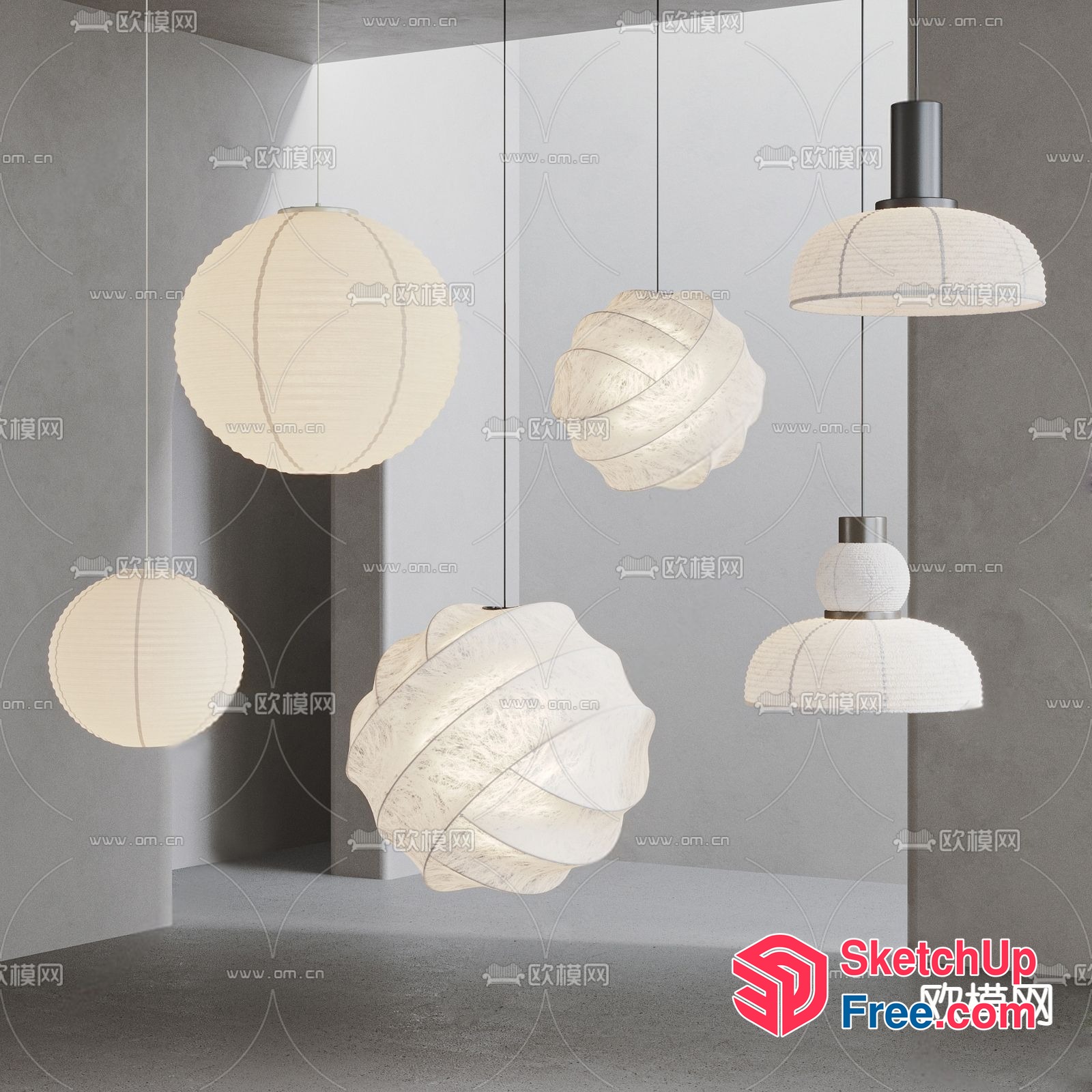 Modern Hanging Light Fixtures In White And Gray 3D SketchUp File