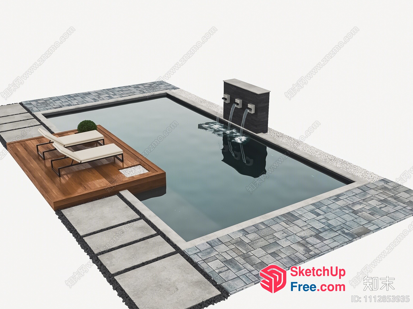 Modern Rectangular Pool With Water Feature 3D SketchUp File