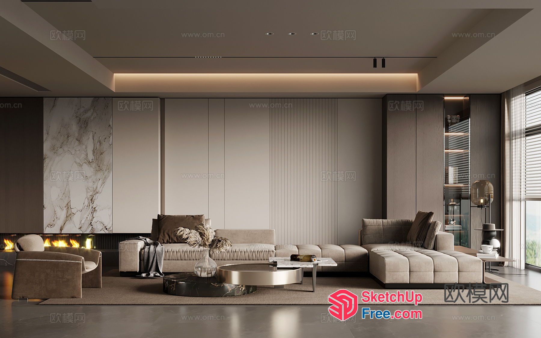 Modern Minimalist Living Room With Neutral Color Scheme 3D SketchUp File