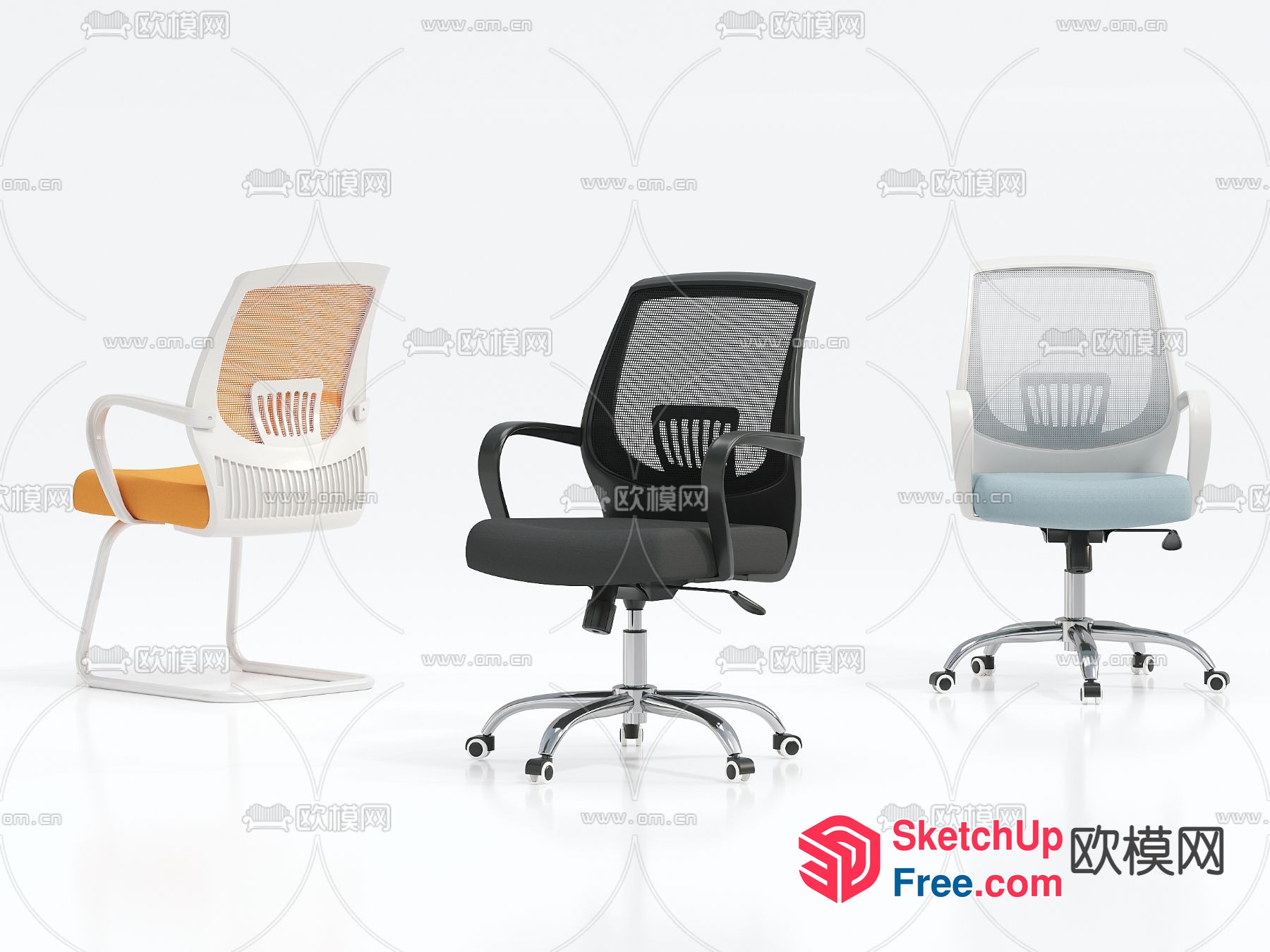 Three Office Chairs With Different Designs 3D SketchUp File