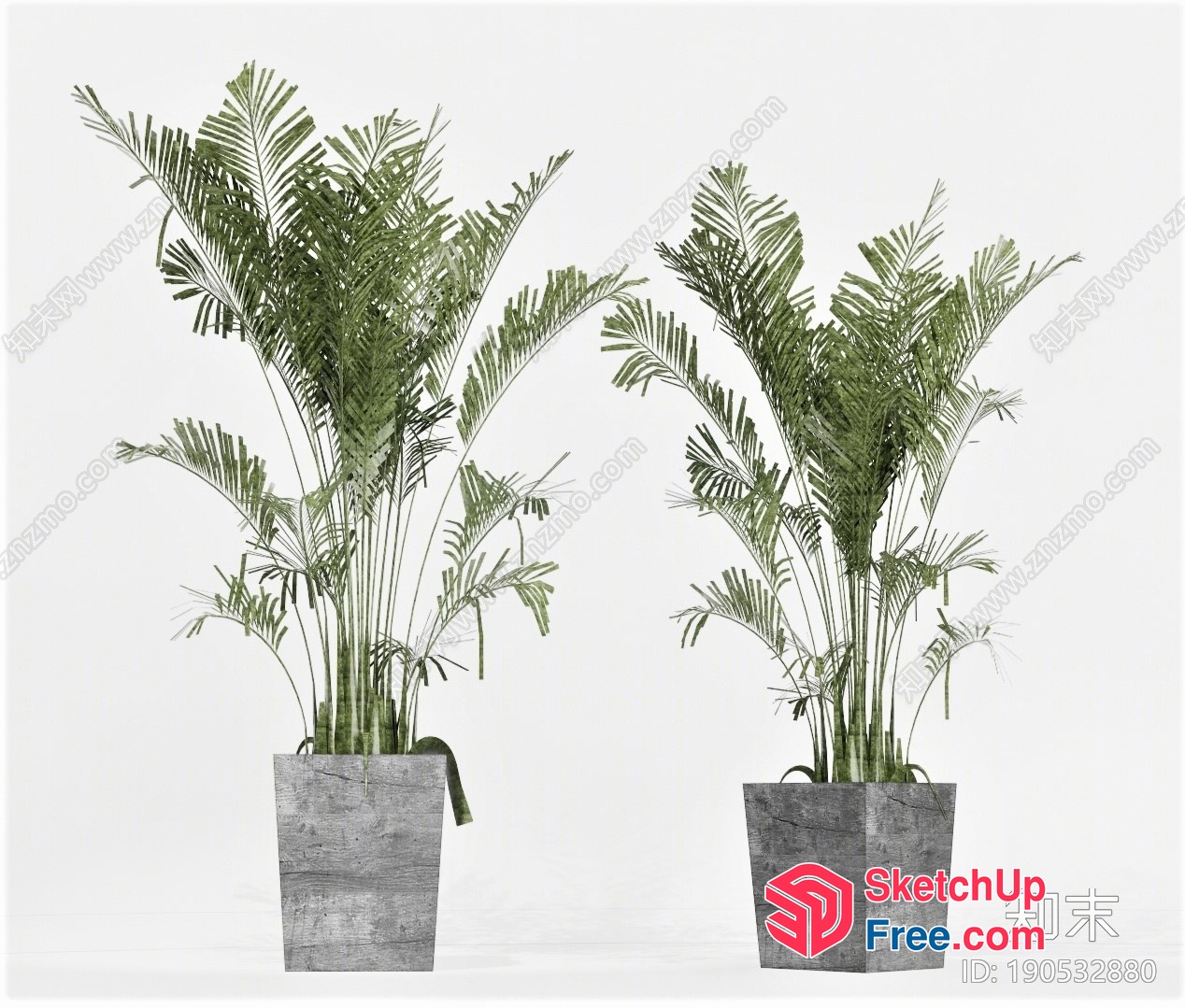 Two Potted Plants In Concrete Planters 3D SketchUp File