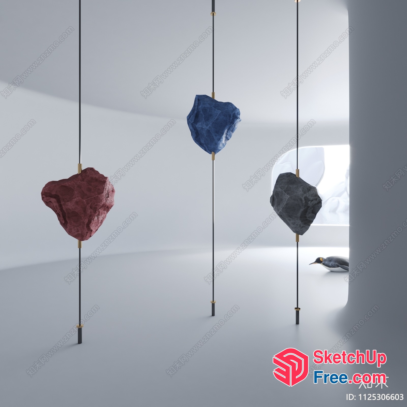 Minimalist Stone Sculptures In A Modern Interior Setting 3D SketchUp File
