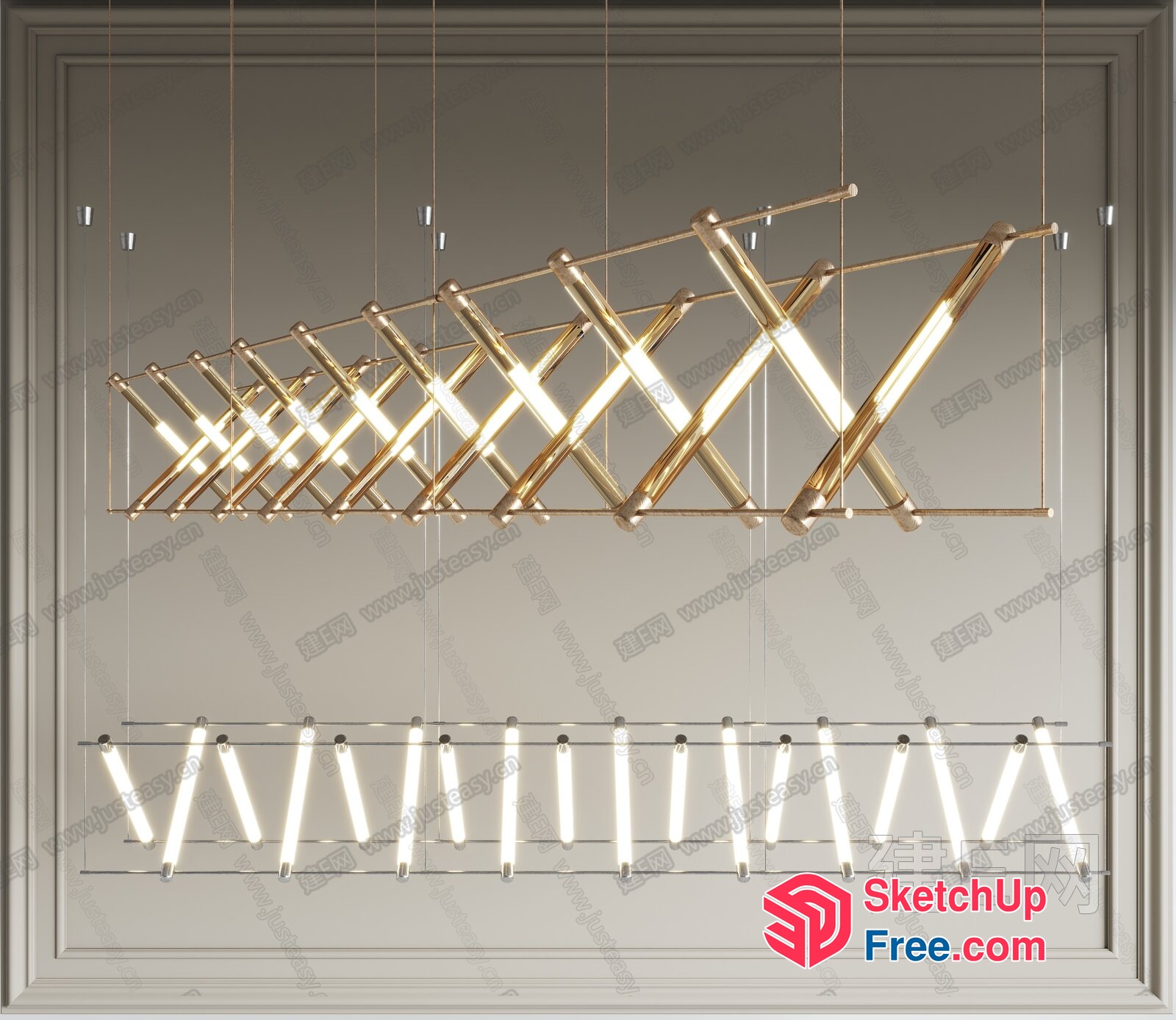 Elegant Gold Metal And Led Light Fixture 3D SketchUp File