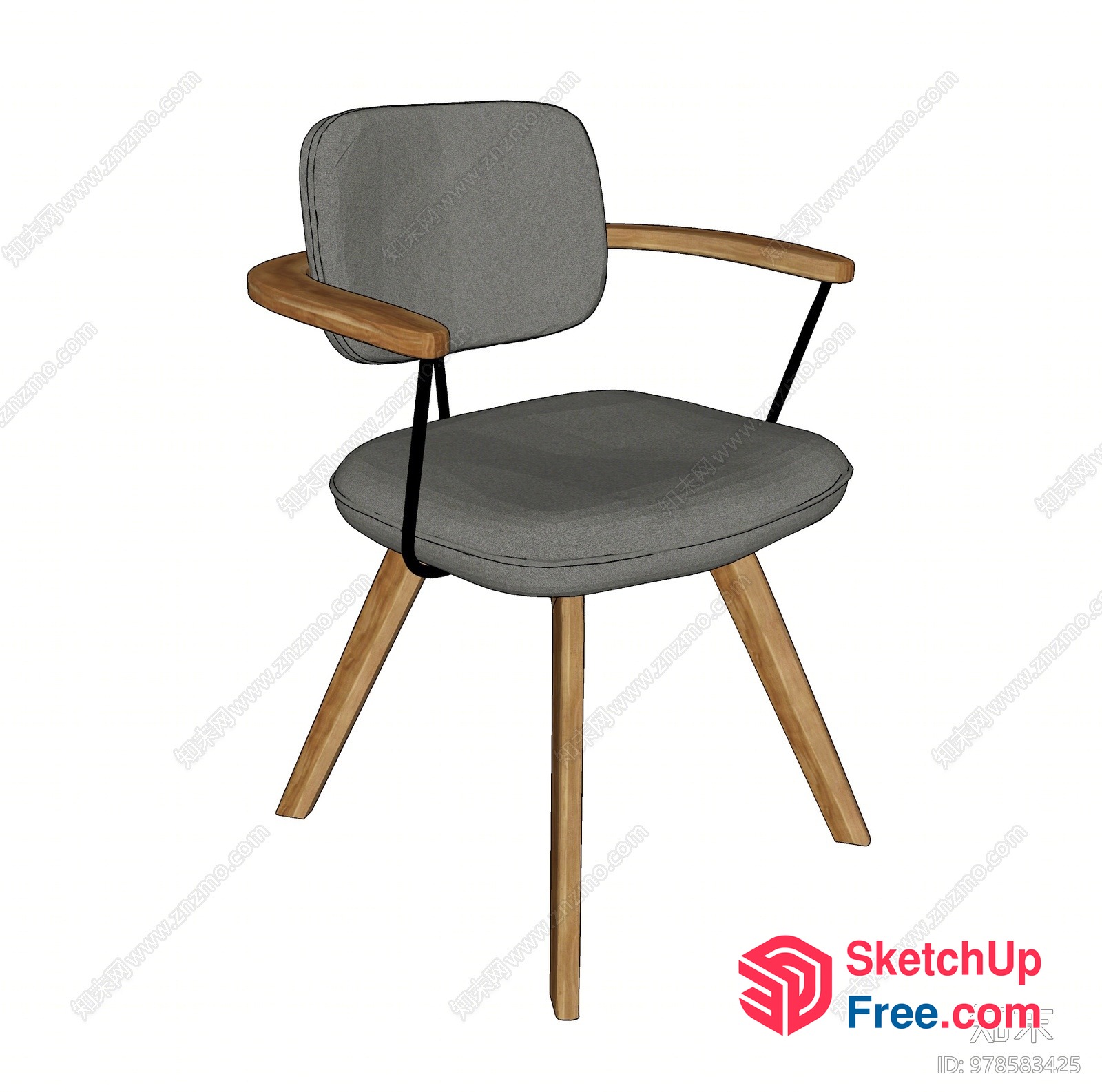 Modern Gray Chair With Wooden Legs 3D SketchUp File
