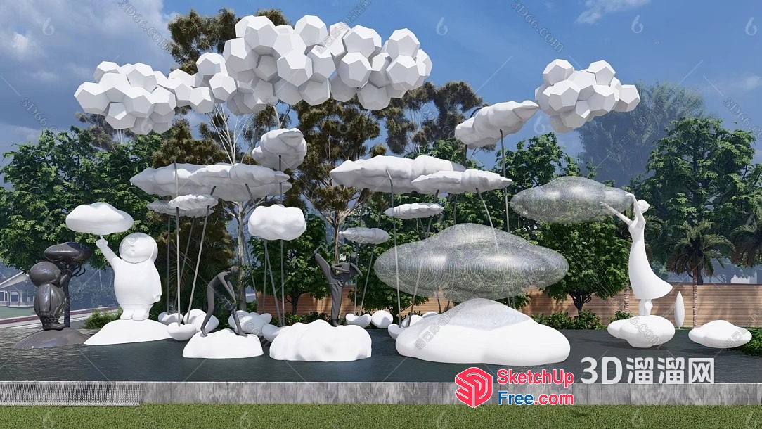 3D Artistic Cloud Forest With Modern Sculptures 3D SketchUp File