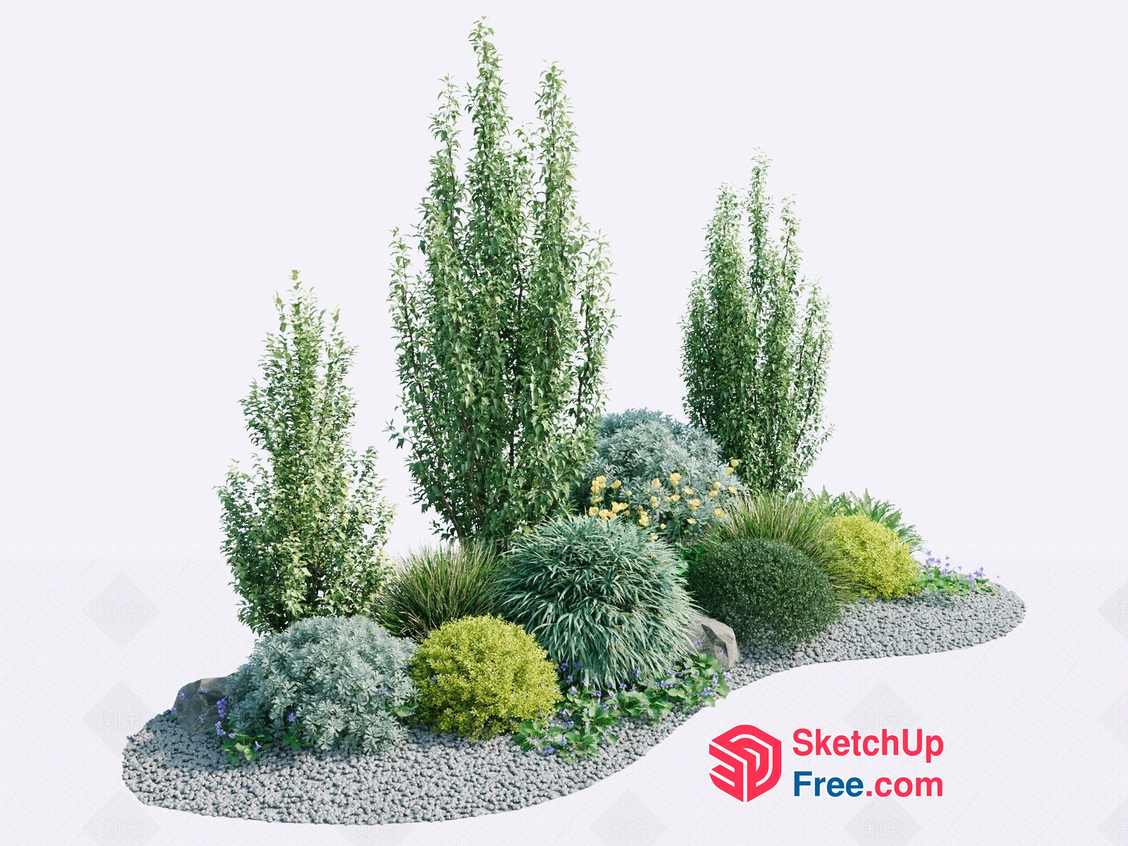 Lush Greenery Garden With Decorative Rocks 3D SketchUp File