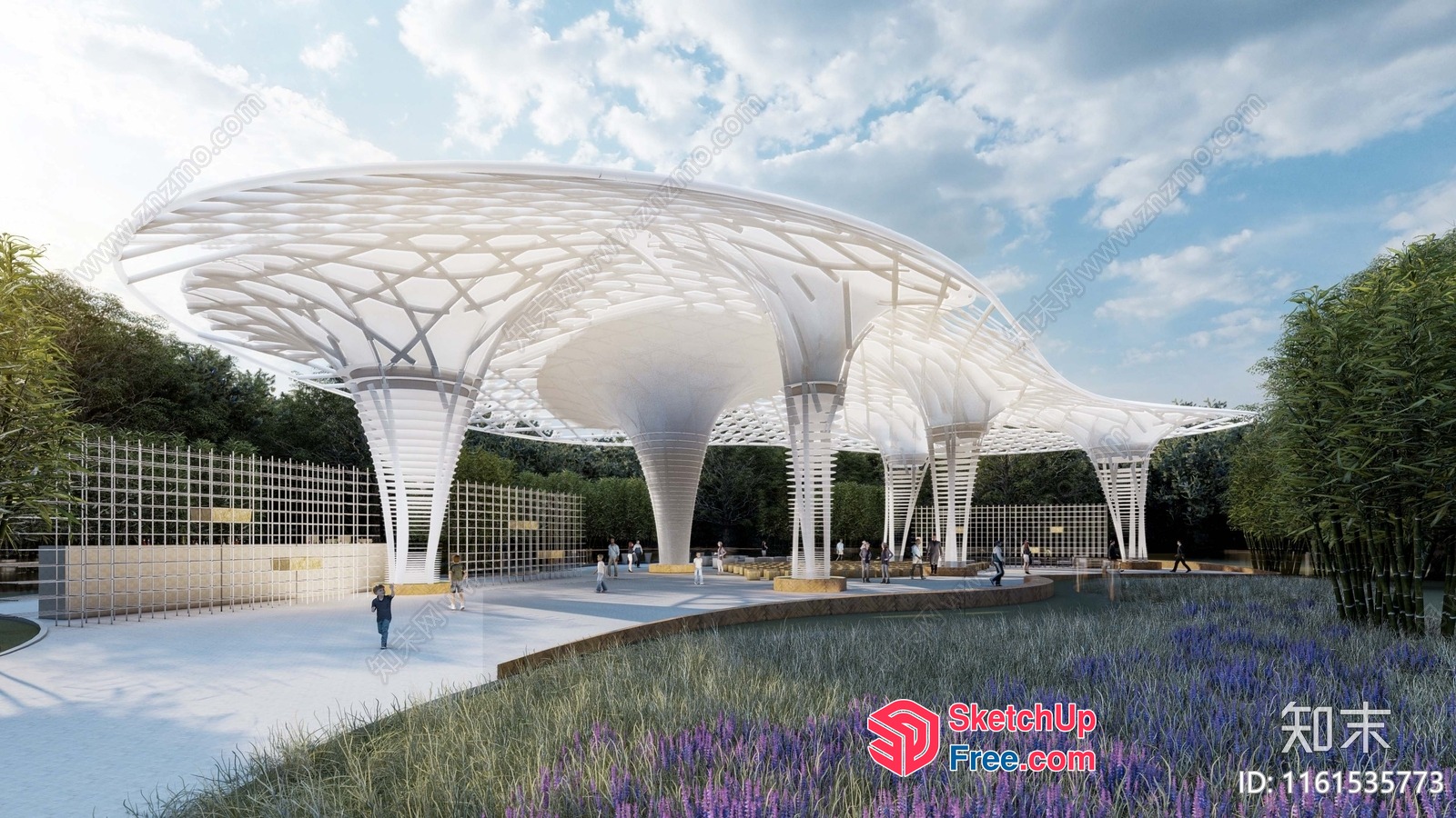 White Modern Pavilion With Large Roof Synthesis 3D SketchUp File