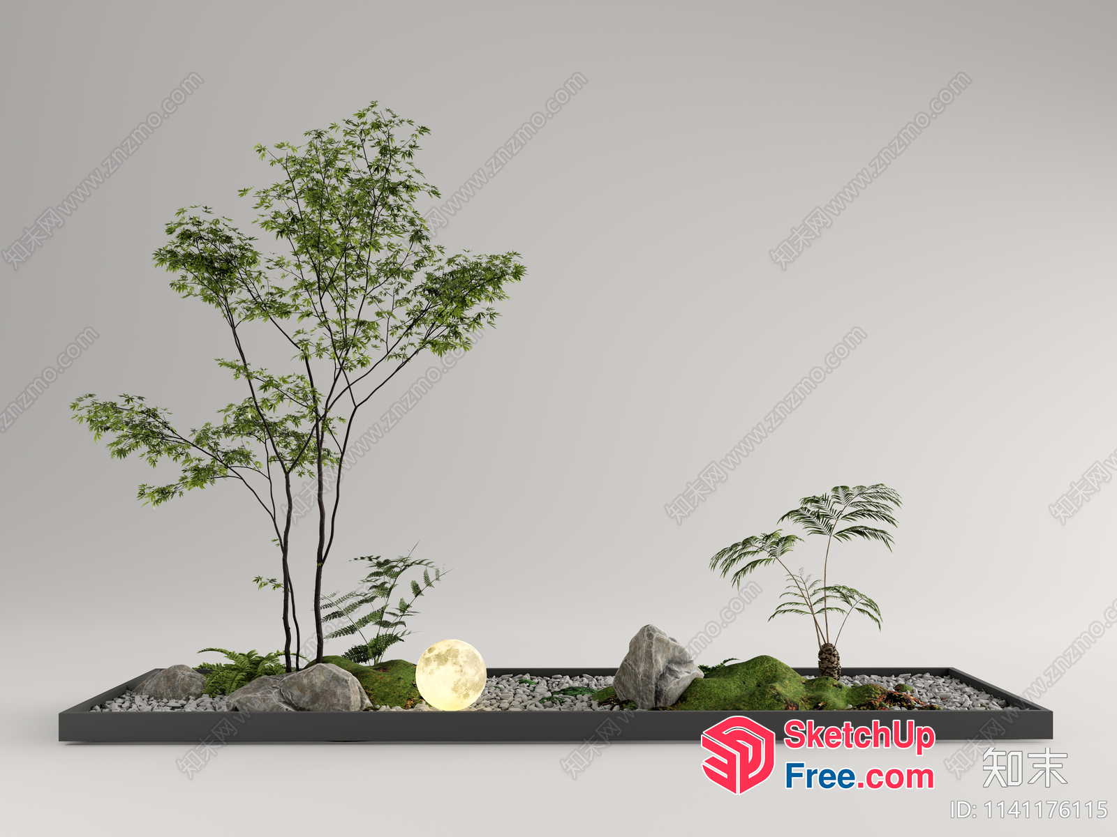 Japanese Style Garden With Moon And Rocks 3D SketchUp File