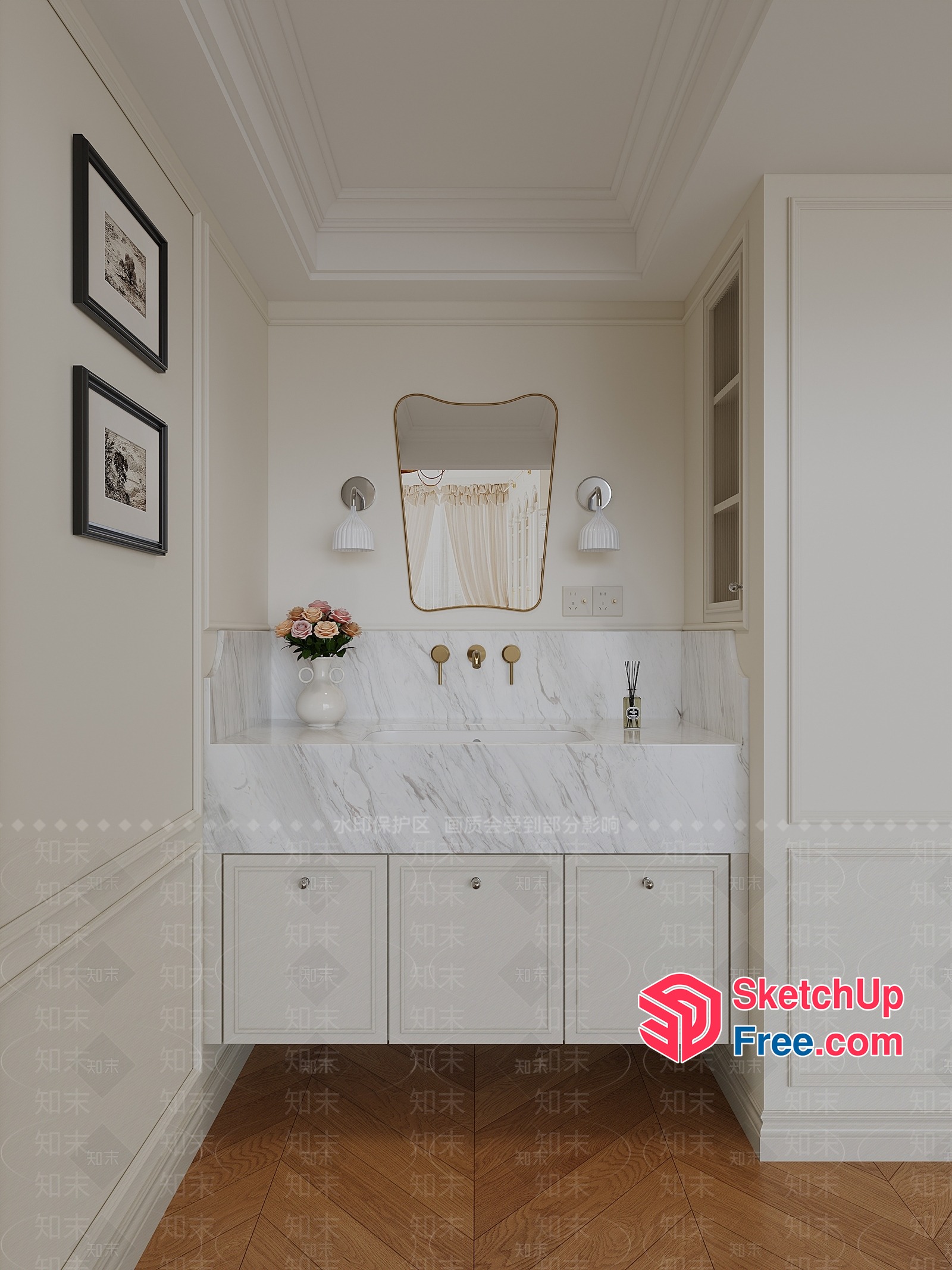 Elegant White And Gold Bathroom Decor 3D SketchUp File