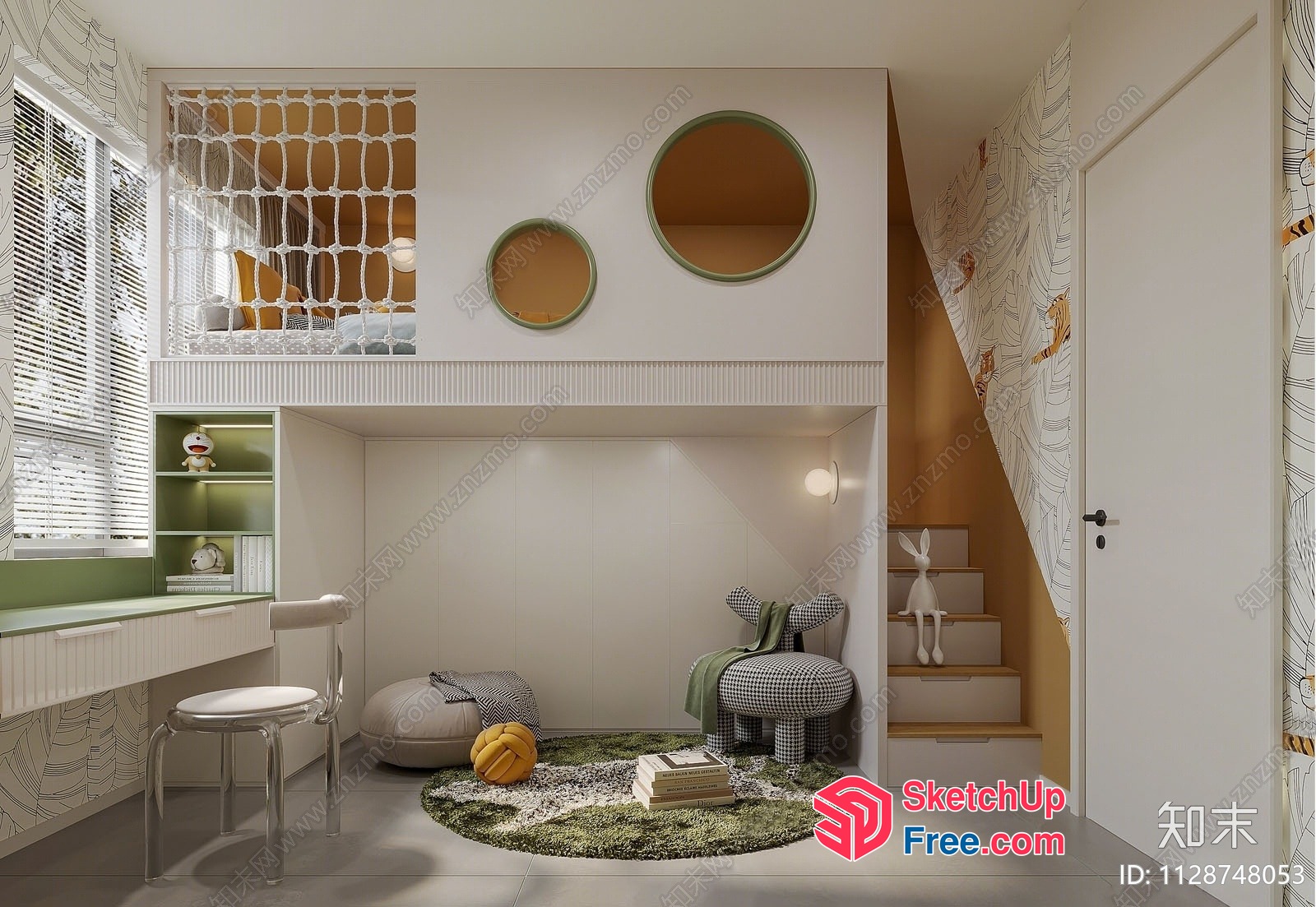 Modern Minimalist Japanese-Style Children'S Room 3D SketchUp File