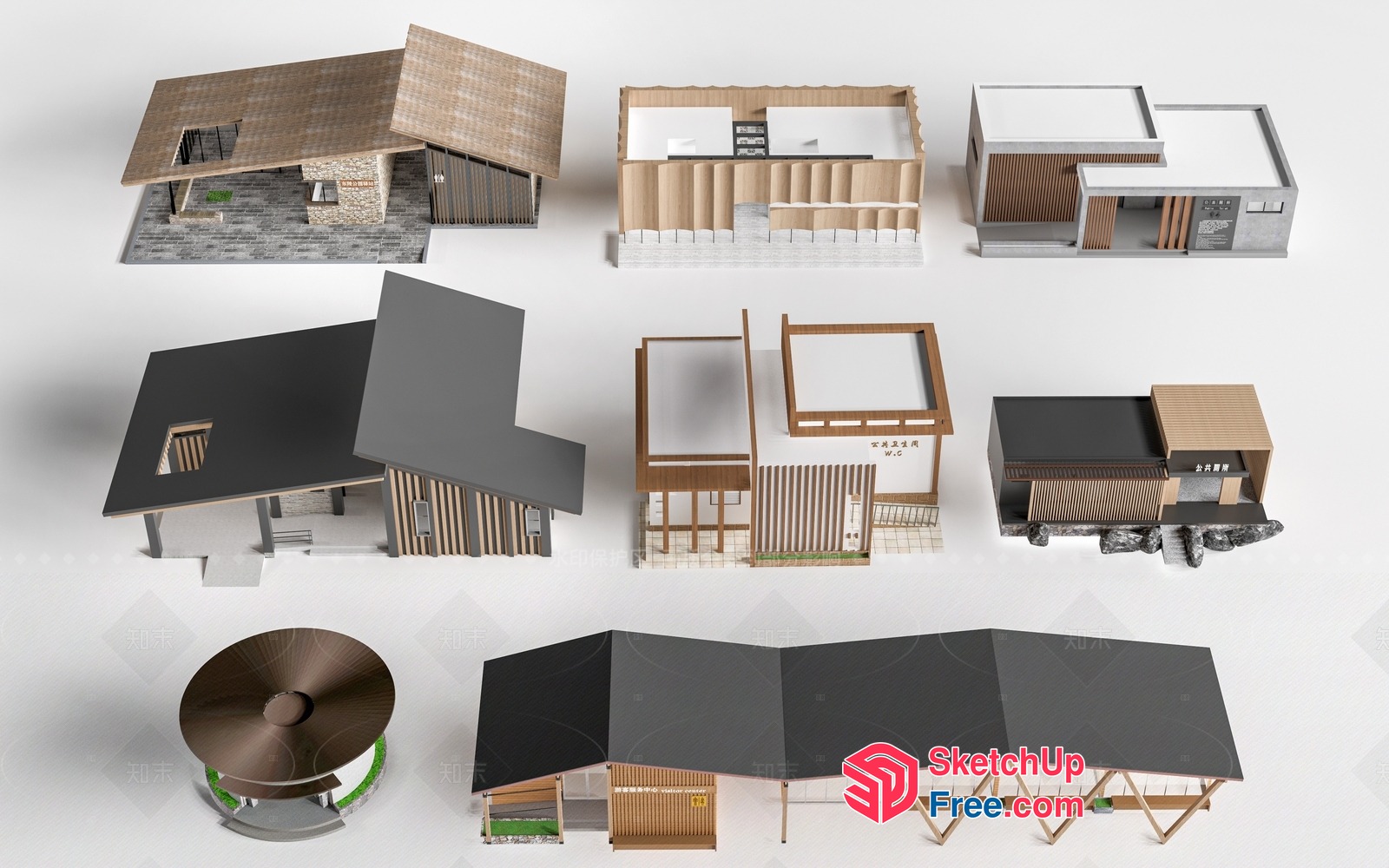 Modern Japanese-Style Homes And Buildings 3D SketchUp File