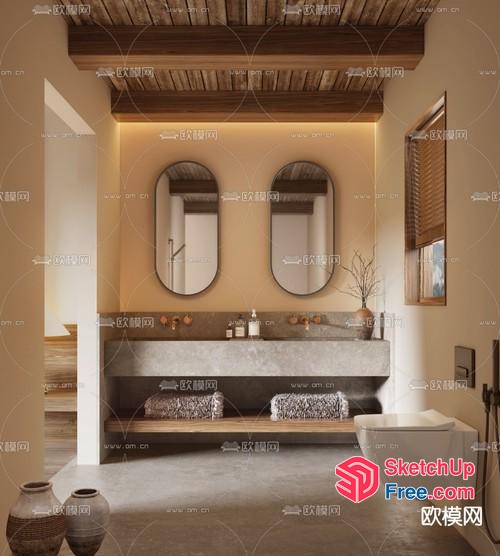 Modern Bathroom With Sleek Marble Vanity 3D SketchUp File