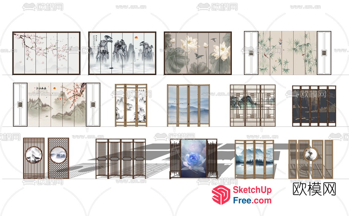 Traditional Japanese-Inspired Decorative Screen 3D SketchUp File