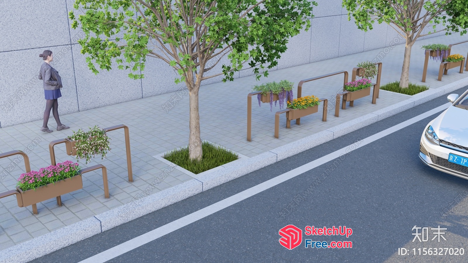 Urban Street Decor With Potted Plants And Tree Planters 3D SketchUp File