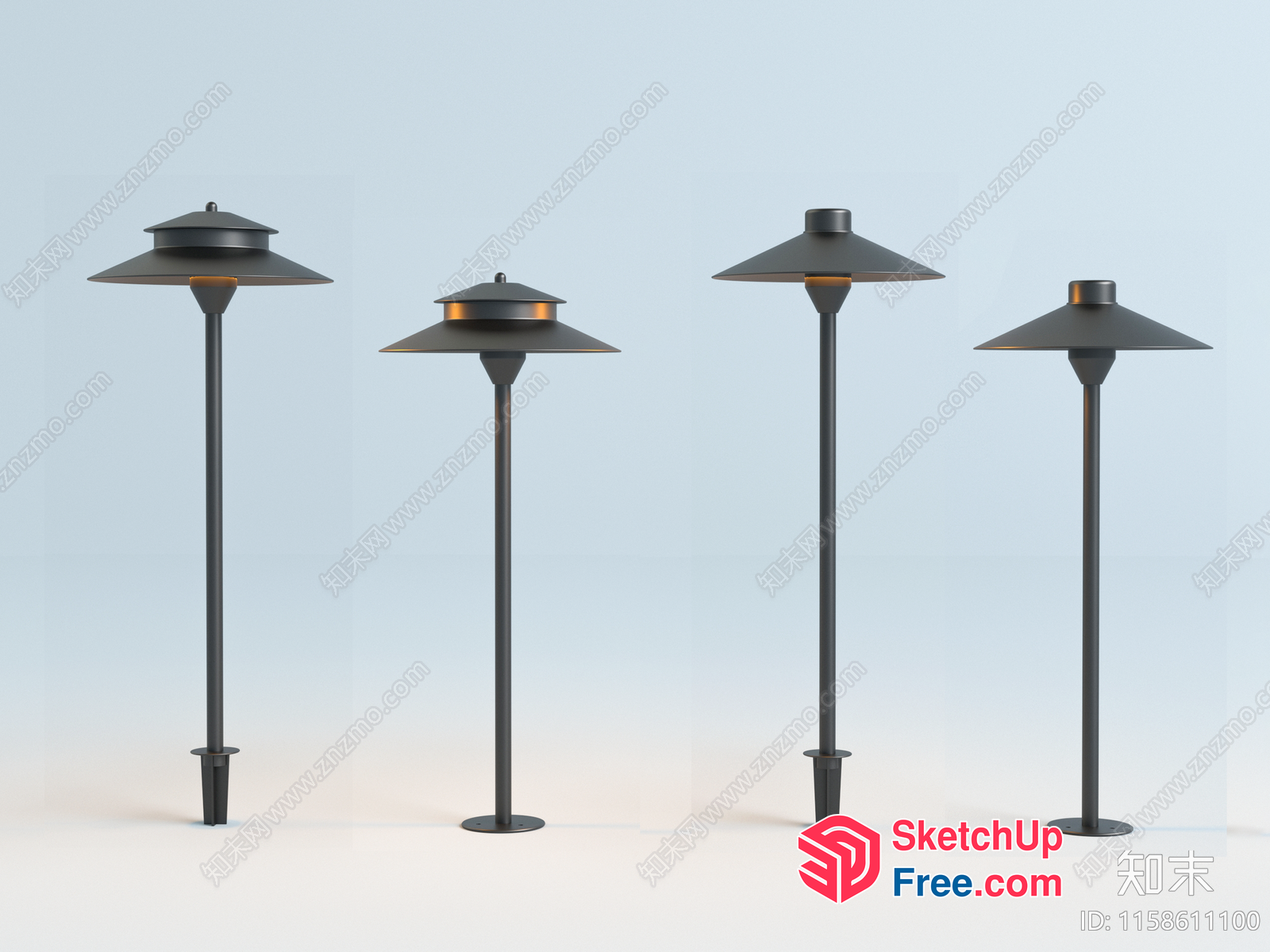 Four Tall Black Lamps With Conical Shades 3D SketchUp File
