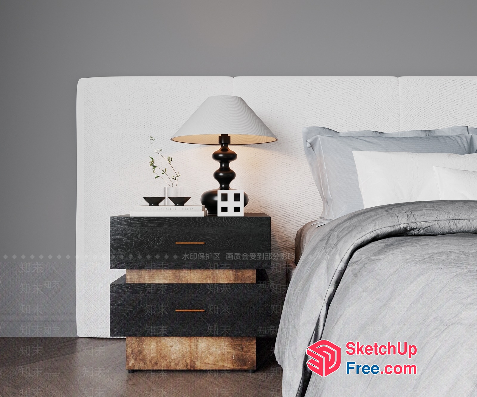 Modern Bedside Table With Black And Brown Wood 3D SketchUp File