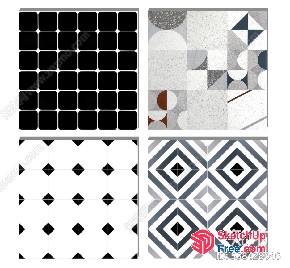 Geometric Patterned Tiles For Interior Design 3D SketchUp File