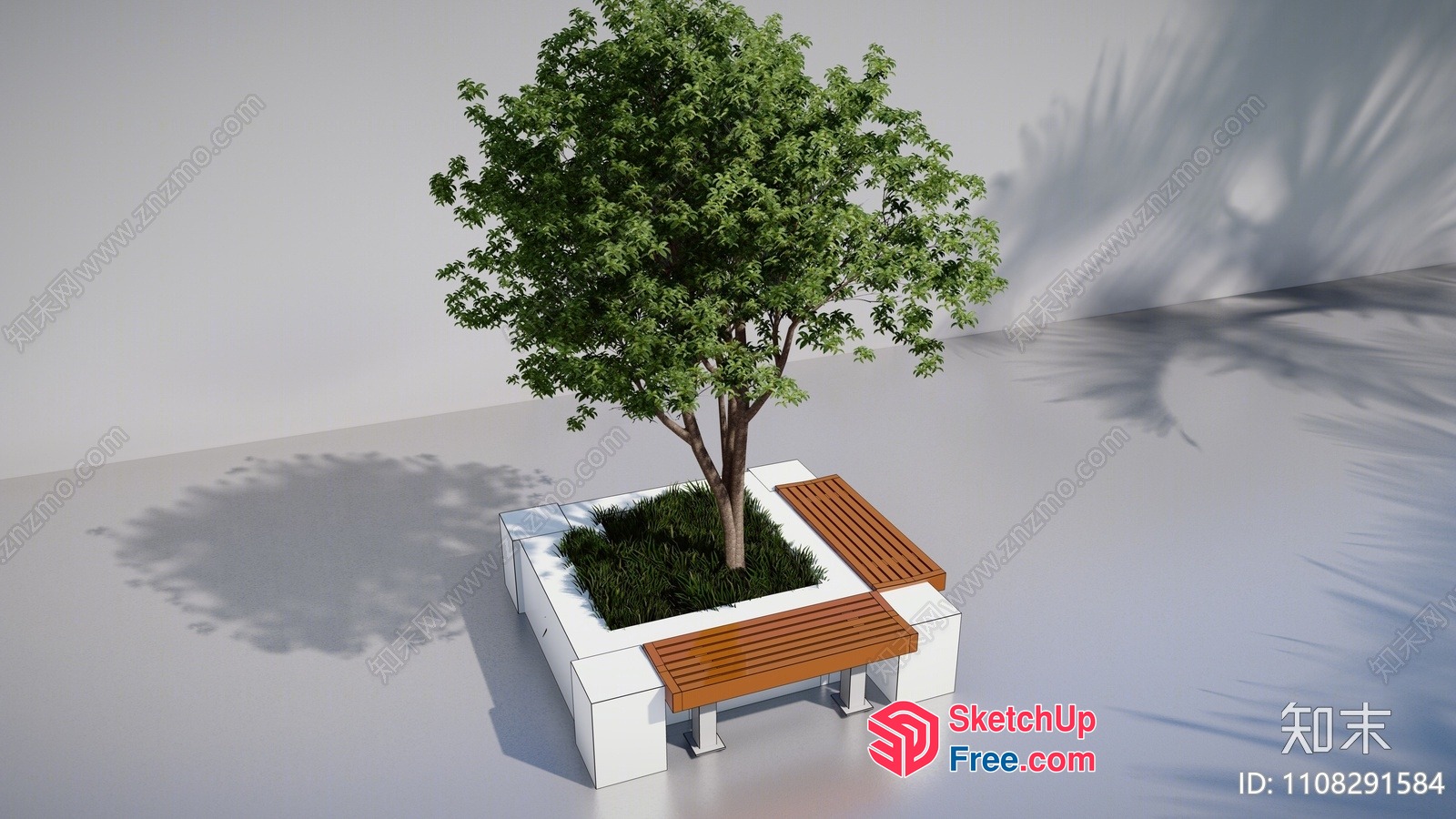 Outdoor Bench With Tree Plant 3D SketchUp File