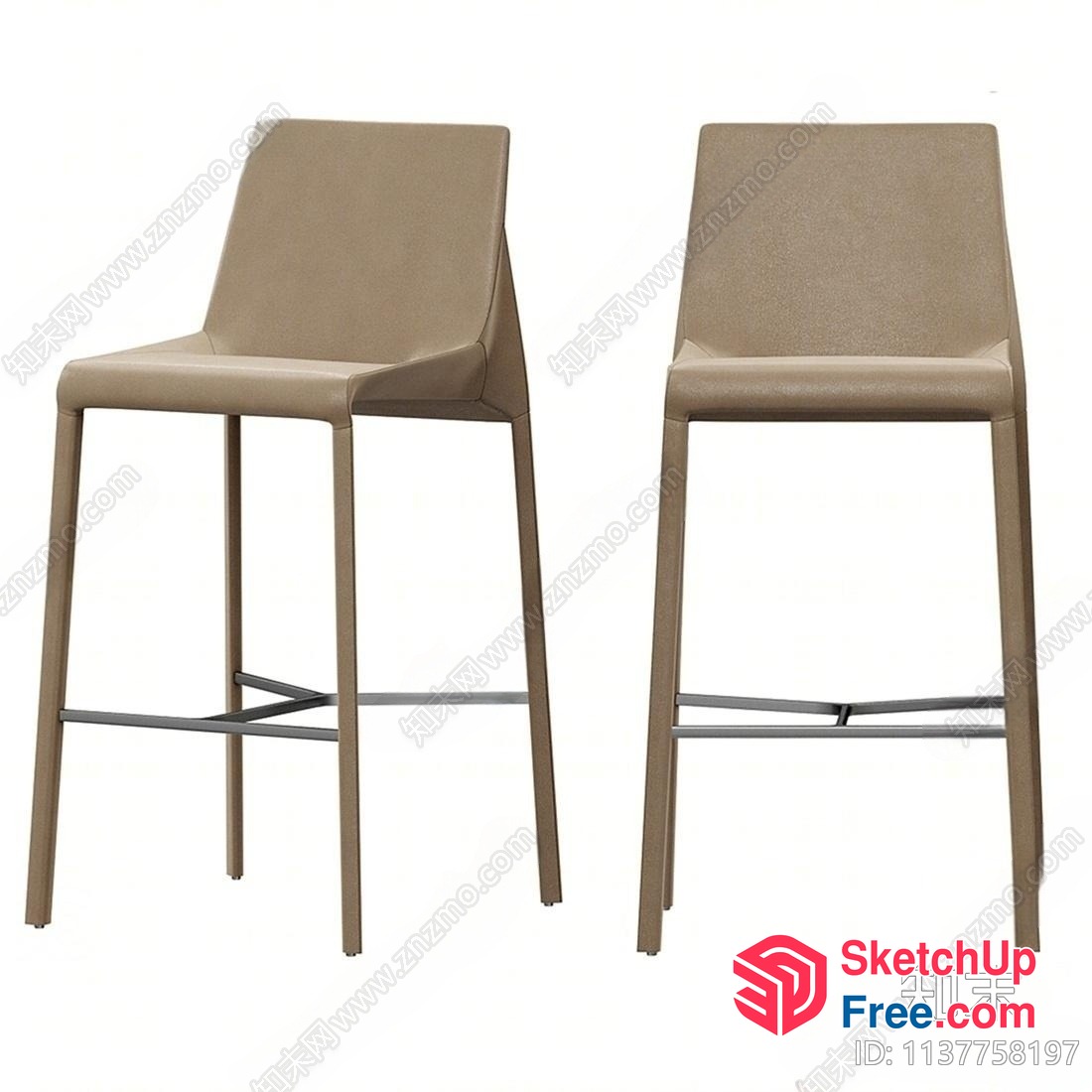 Two Modern Bar Stools In Tan Leather 3D SketchUp File