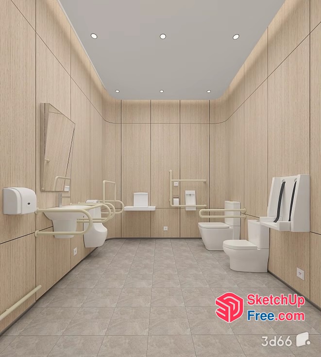 Modern Bathroom Interior With White Fixtures And Light Wood Paneling 3D SketchUp File