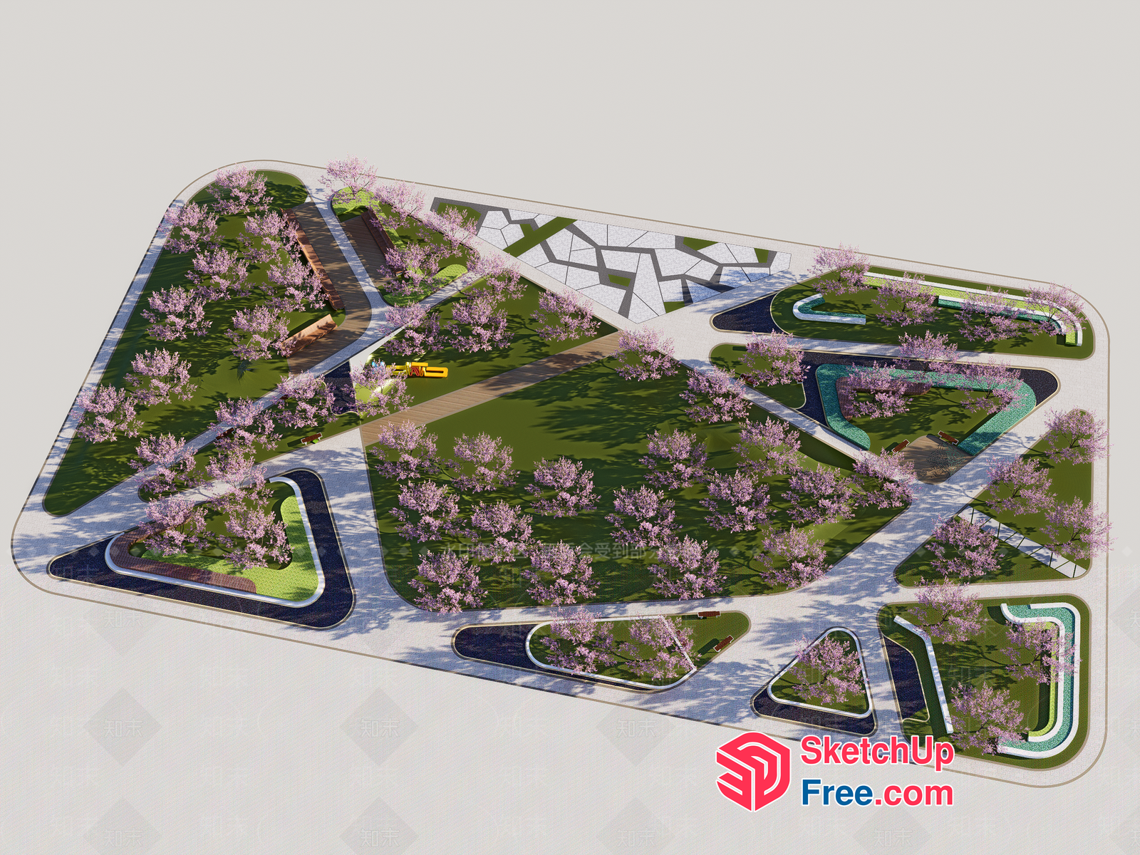 Modern Park Design With Natural And Man-Made Features 3D SketchUp File