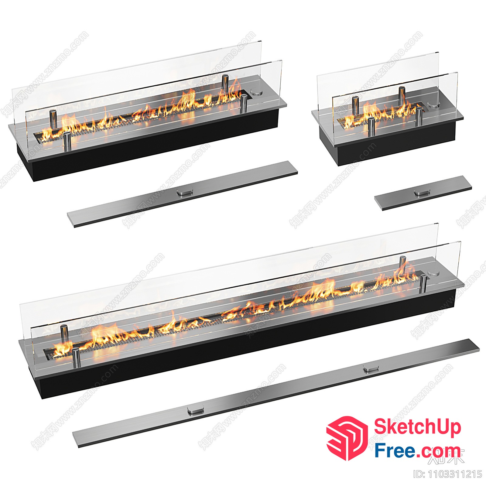 Modern Glass Fireplace With Flames 3D SketchUp File